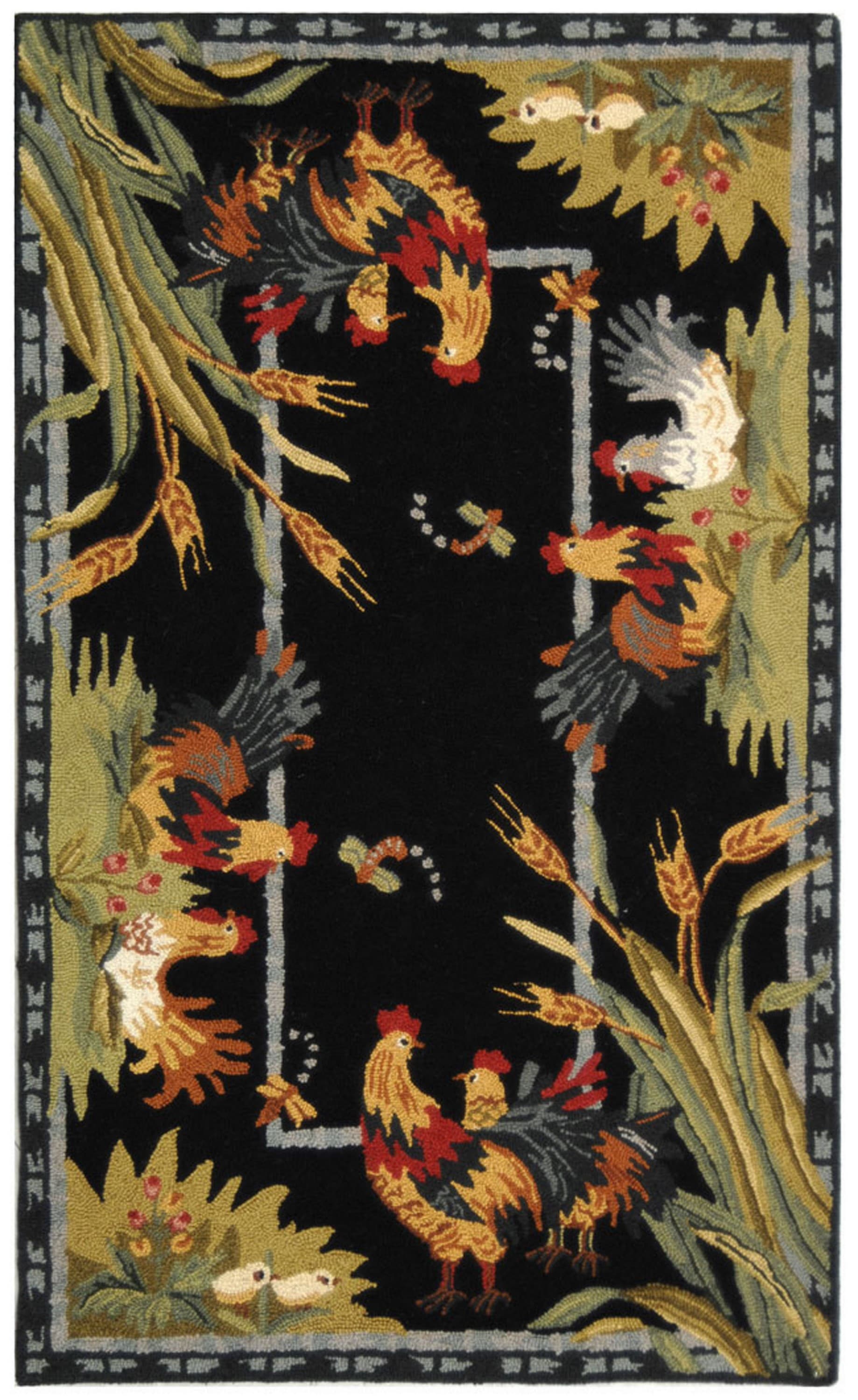 Safavieh HK56B-3 Chelsea Haan 3 x 5 (ft) Hooked Wool Black Rectangular Indoor Floral/Botanical Throw rug