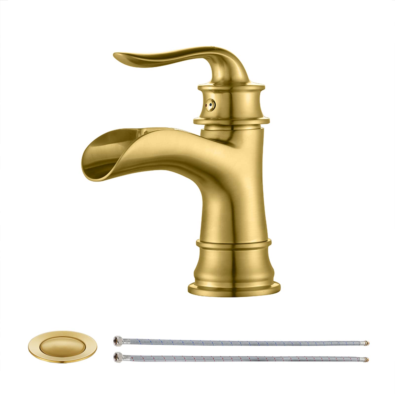 PARLOS 1434908 Kaia Brushed Gold Single hole 1-handle Waterfall Residential Handle Bathroom Sink Faucet with Drain with Deck Plate