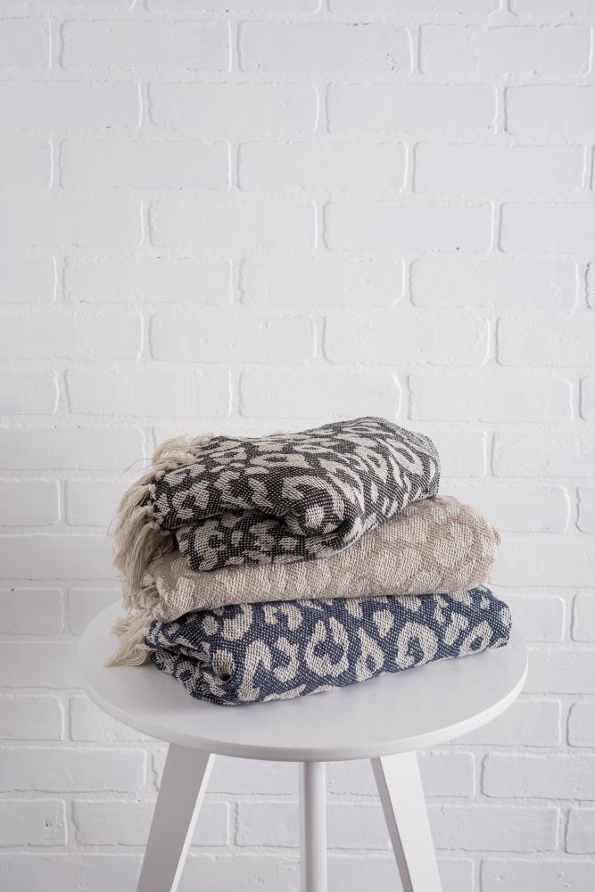 Beige and White Cotton Leopard Print Throw Blanket