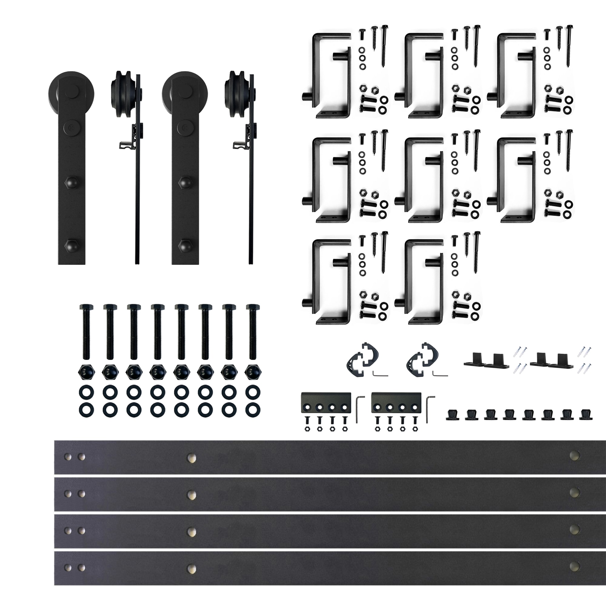 HOMACER ZT4TGH132C 132-in Rustic black Black Indoor I-strap Double bypass Barn door hardware kit