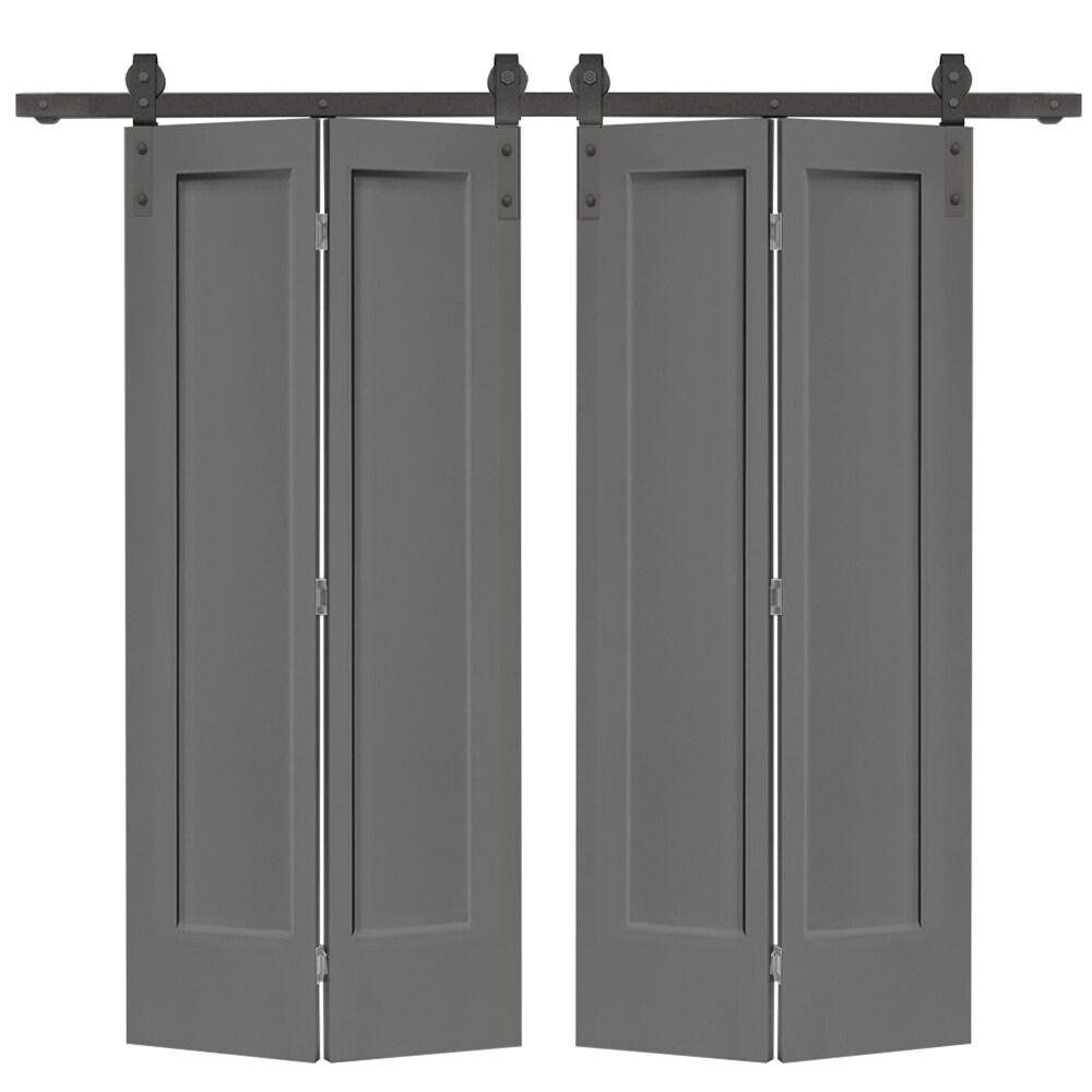 CALHOME 1300-4-S+1P-24SG(2 48-in x 80-in Light Gray MDF Hollow core Double Barn Door (Hardware Included)