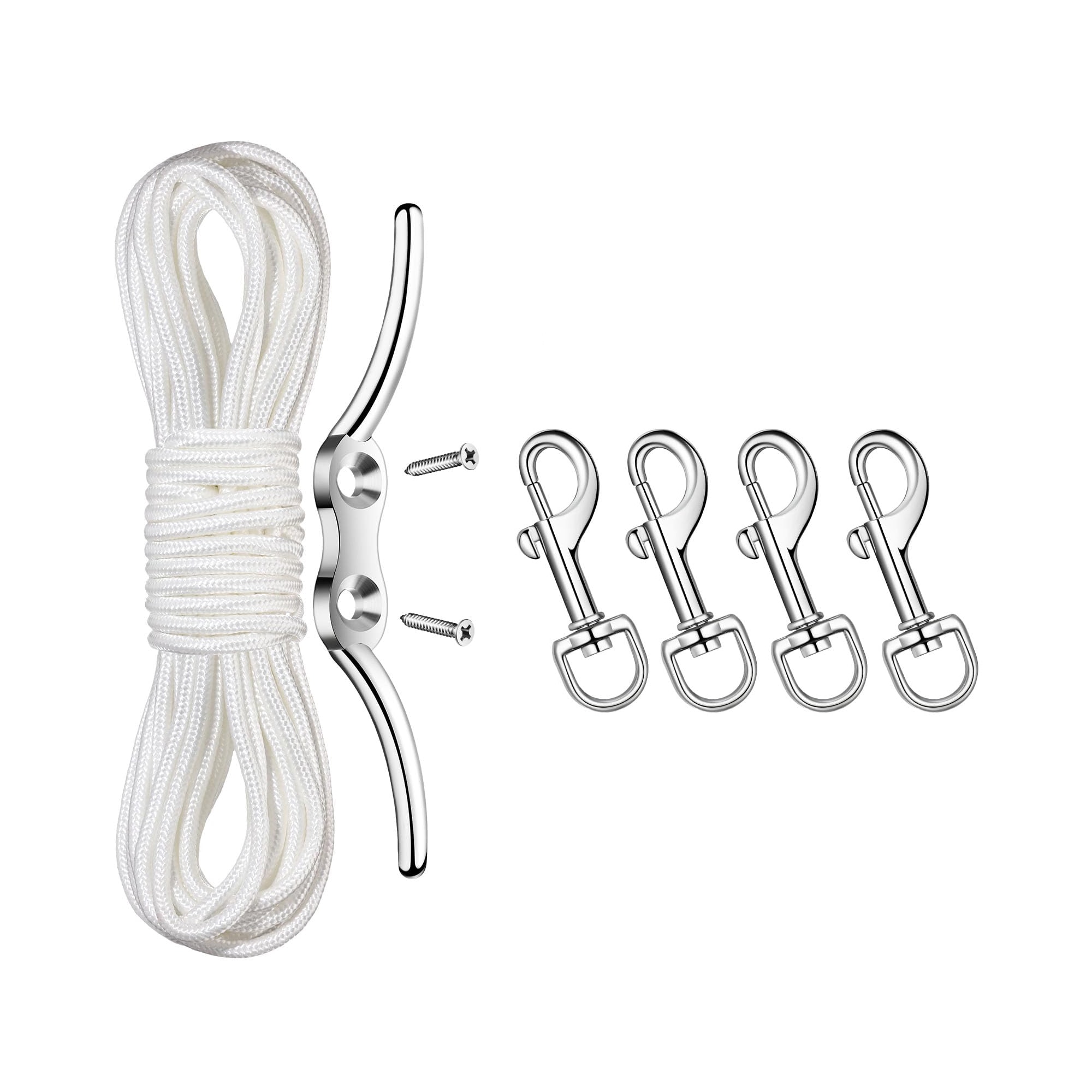 Etokfoks  Nylon Flagpole Rope Kit with 4 Zinc Alloy Swivel Snap Clips and Cleat Hook for Outdoor Flagpole Accessories