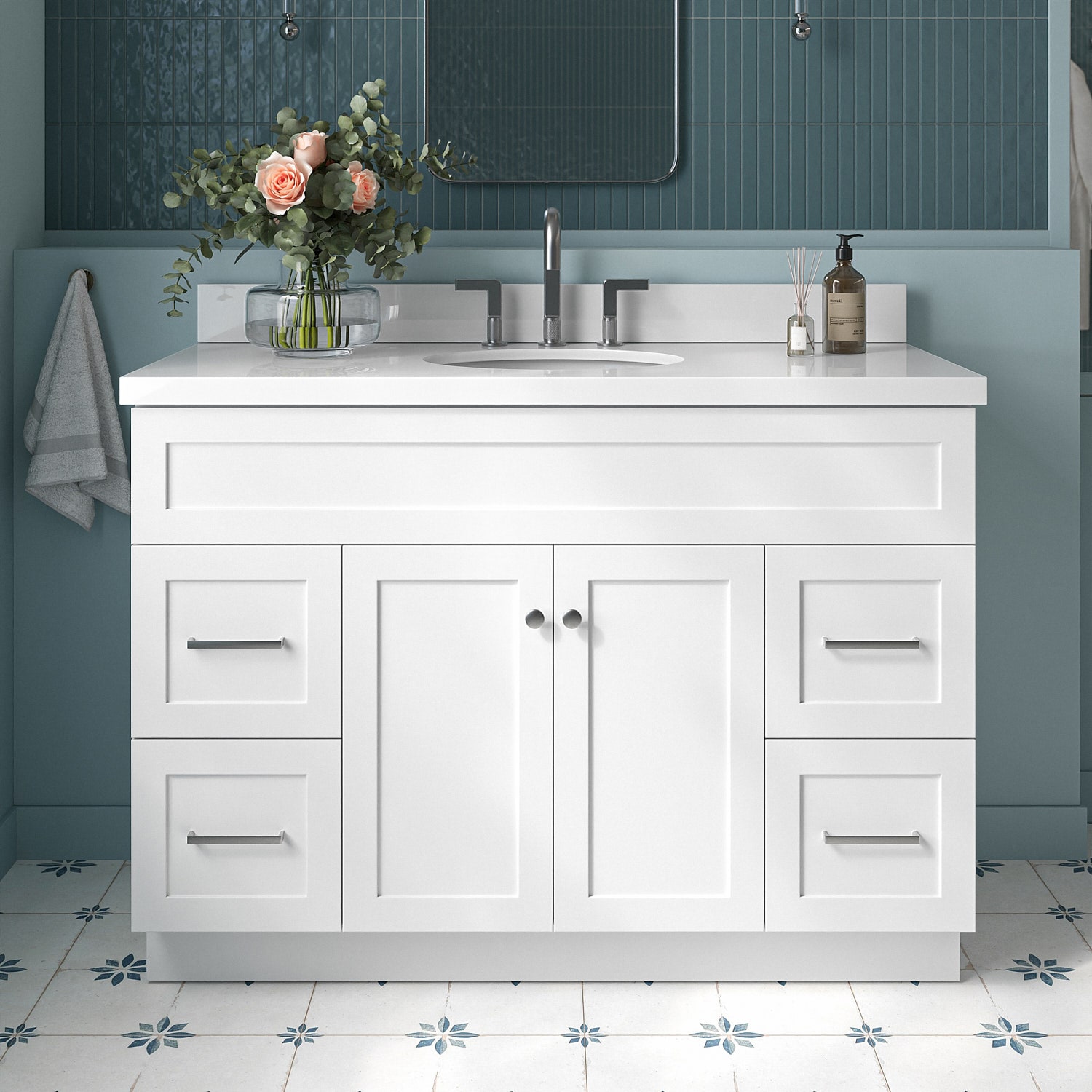 ARIEL F049SWQOVOWHT Hamlet 48-in White Undermount Single Sink Bathroom Vanity with Pure White Quartz Quartz Top