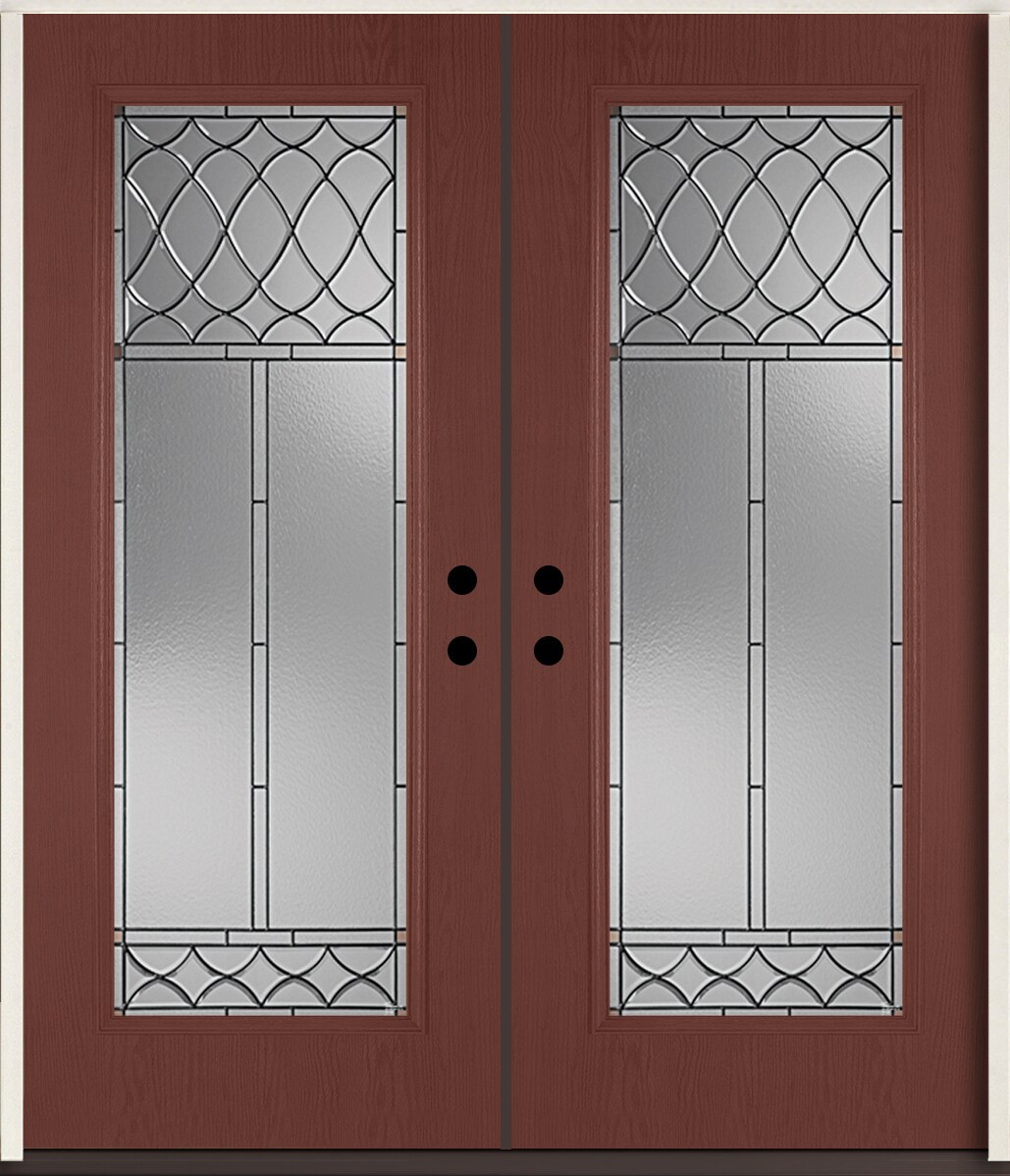 RELIABILT LO964084 Sheldon 72-in x 80-in x Fiberglass Full lite Left-hand inswing Wineberry Stain Stained Prehung Double Front Door Insulating core
