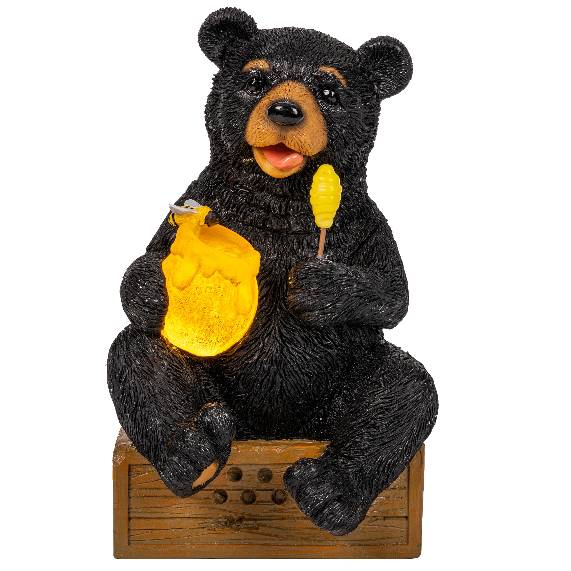GIGALUMI - 8.5in H 5.2in W Solar Honey Bear Garden Statue for Patio Outdoor Decor with LED Lights