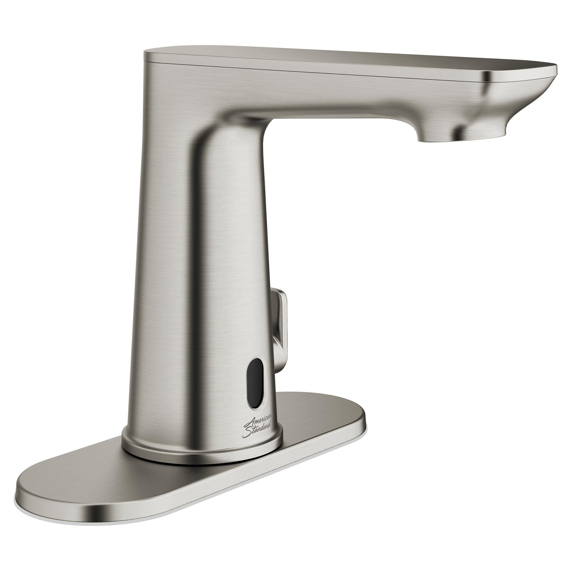 American Standard 7020255.295 Clean IR Brushed Nickel Single hole Touchless WaterSense Mid-arc Commercial/Residential Touchless Bathroom Sink Faucet with Drain with Deck Plate