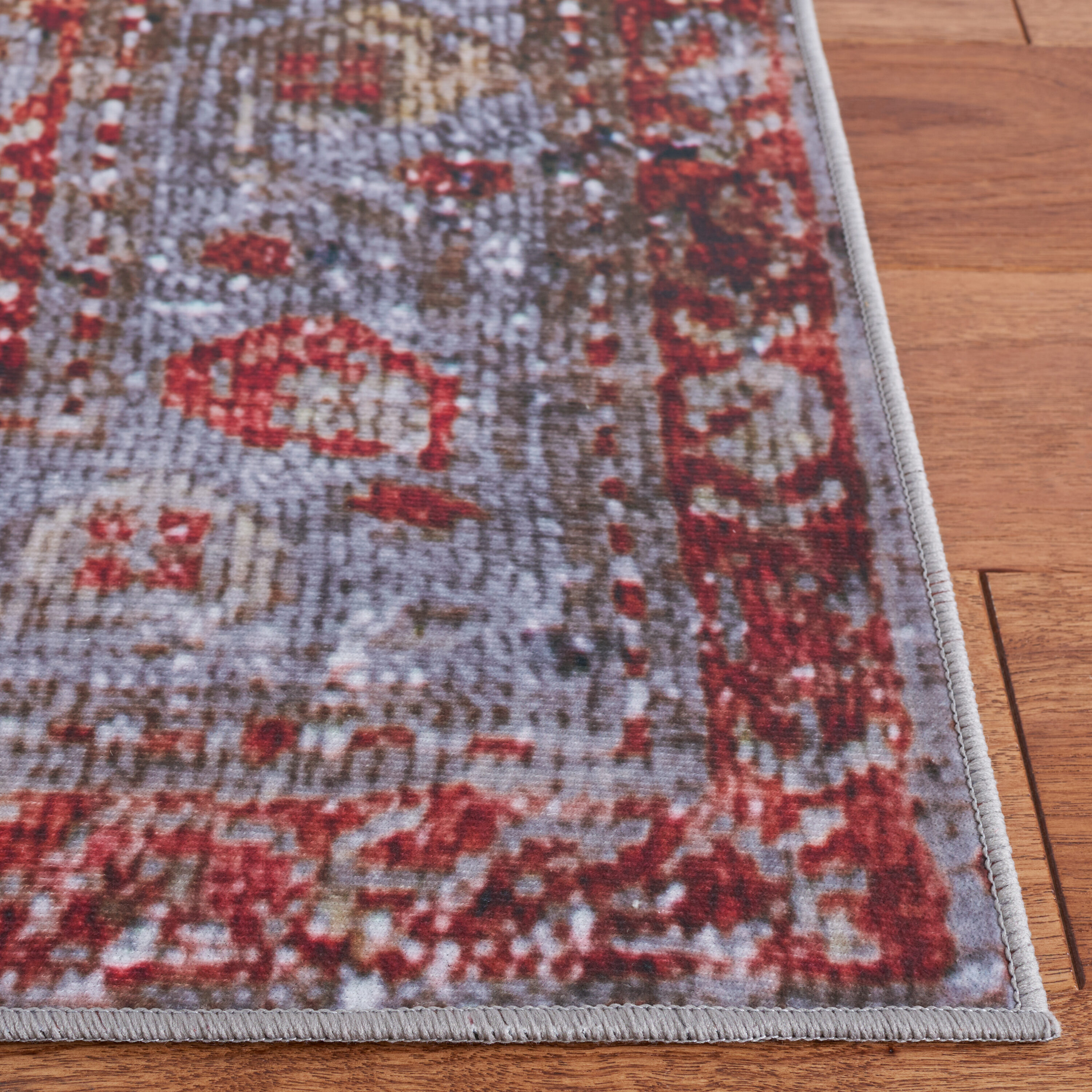 Tucson Blue and Rust Square Machine Washable Area Rug