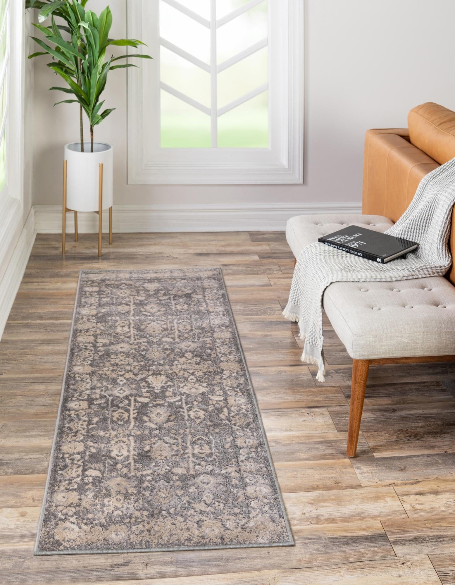 Unique Loom 3147257 Portland 2 x 12 (ft) Loomed Polypropylene Gray Rectangular Indoor Border Runner rug