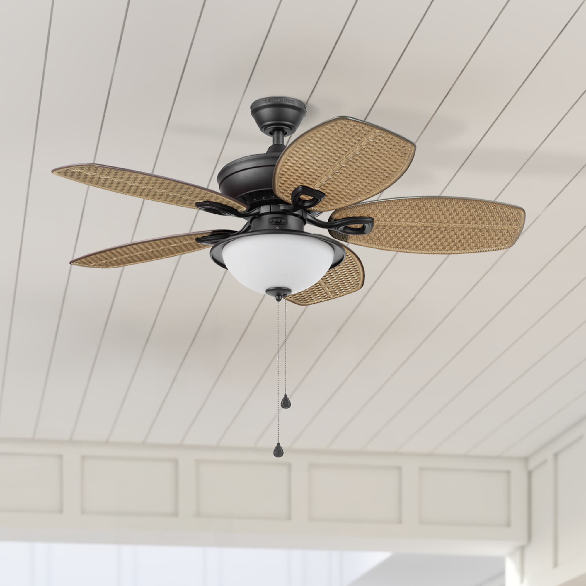 Harbor Breeze 41392 Cedar Shoals 44-in Outdoor Downrod or Flush Mount Bronze with Java Blades Ceiling Fan With Light ( 5 -Blade )