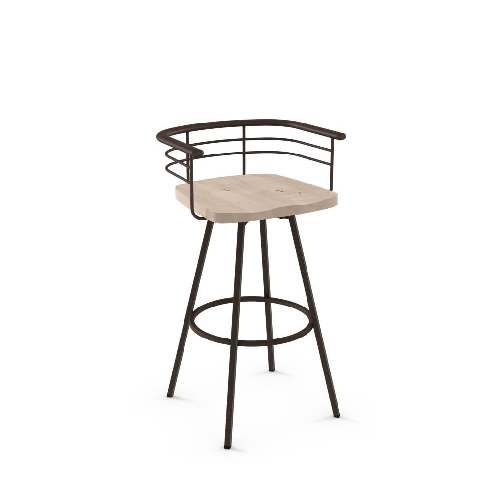 Amisco 44293-26WE/1B7580 Denton Set of Beige Distressed Wood / Dark Brown Metal 25.63-Inches H Counter height Square seat Swivel Metal Bar Stool Arms Back