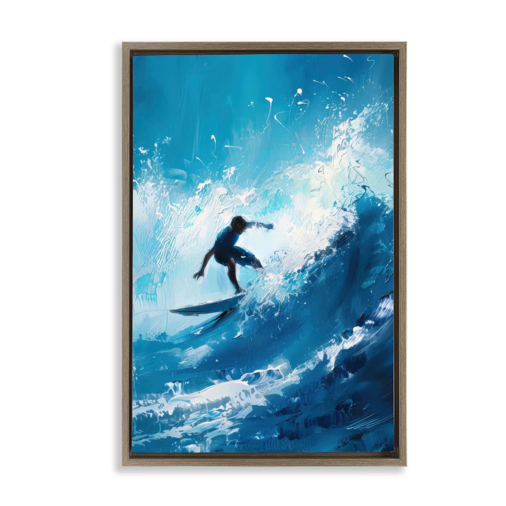 Stupell Industries BT-719-FFE-16X24 Surfer and Splashing Wave Brown Framed Floater Canvas Wall Art By LSR Design Studio 17 x 25