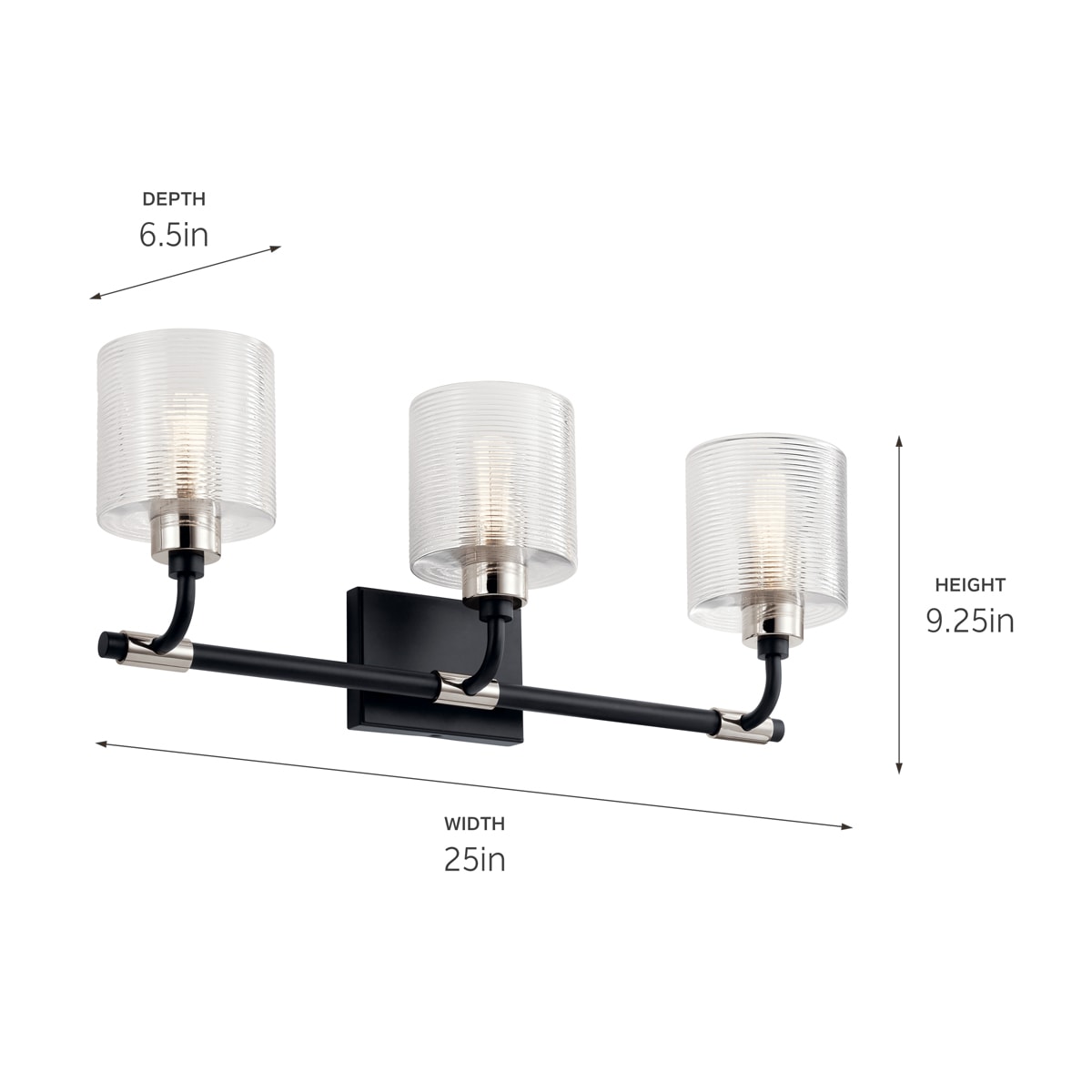 Black and Nickel 3-Light Cylinder Vanity Light