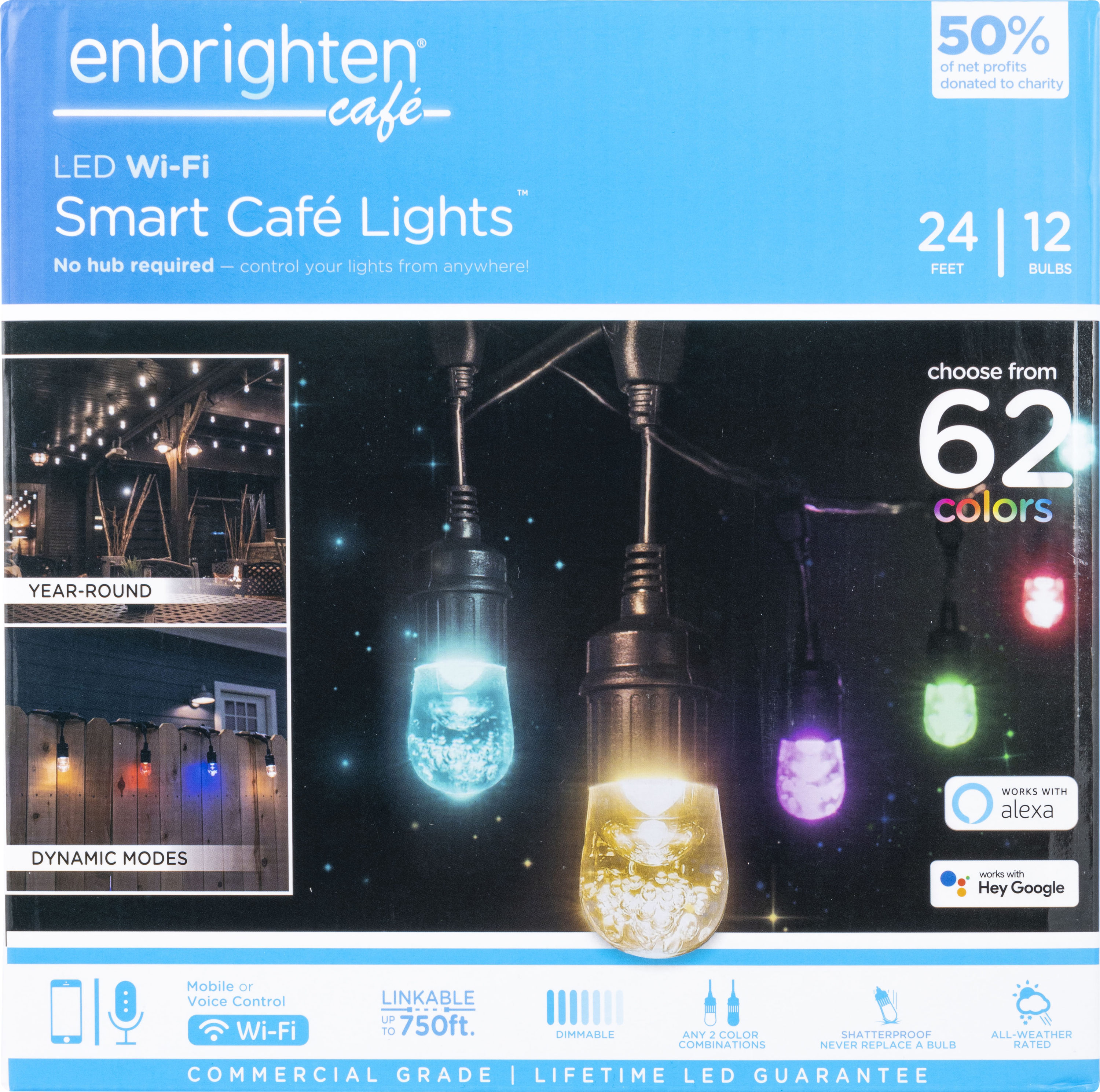 Enbrighten WiFi Bundle - Seasons Mini Color-Changing LED Landscape Lights  (6 Lights, 10ft. Black Cord) and Enbrighten Outdoor Plug-in 2-Outlet WiFi  Smart Switch