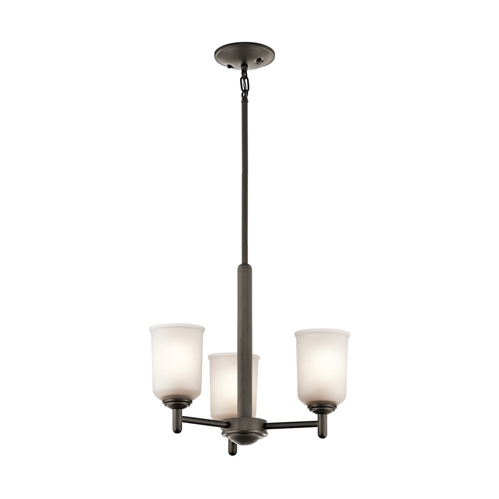 Transitional Olde Bronze Mini Chandelier with Satin Etched Glass