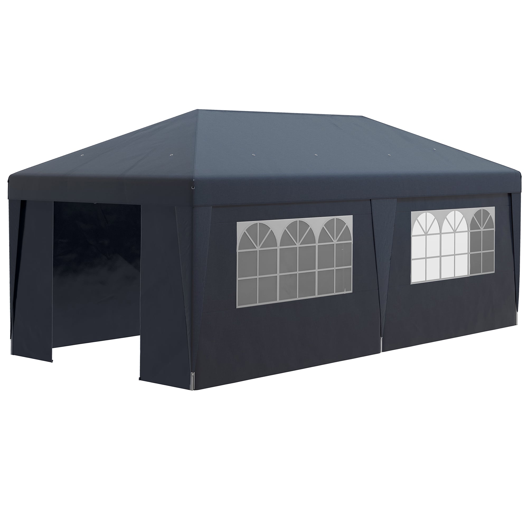 Outsunny 84C-404V00DB  10' x 19.5' Large Party Tent Height Adjustable Pop Up Canopy with Weight Bags and Wheeled Carry Bag Dark Blue