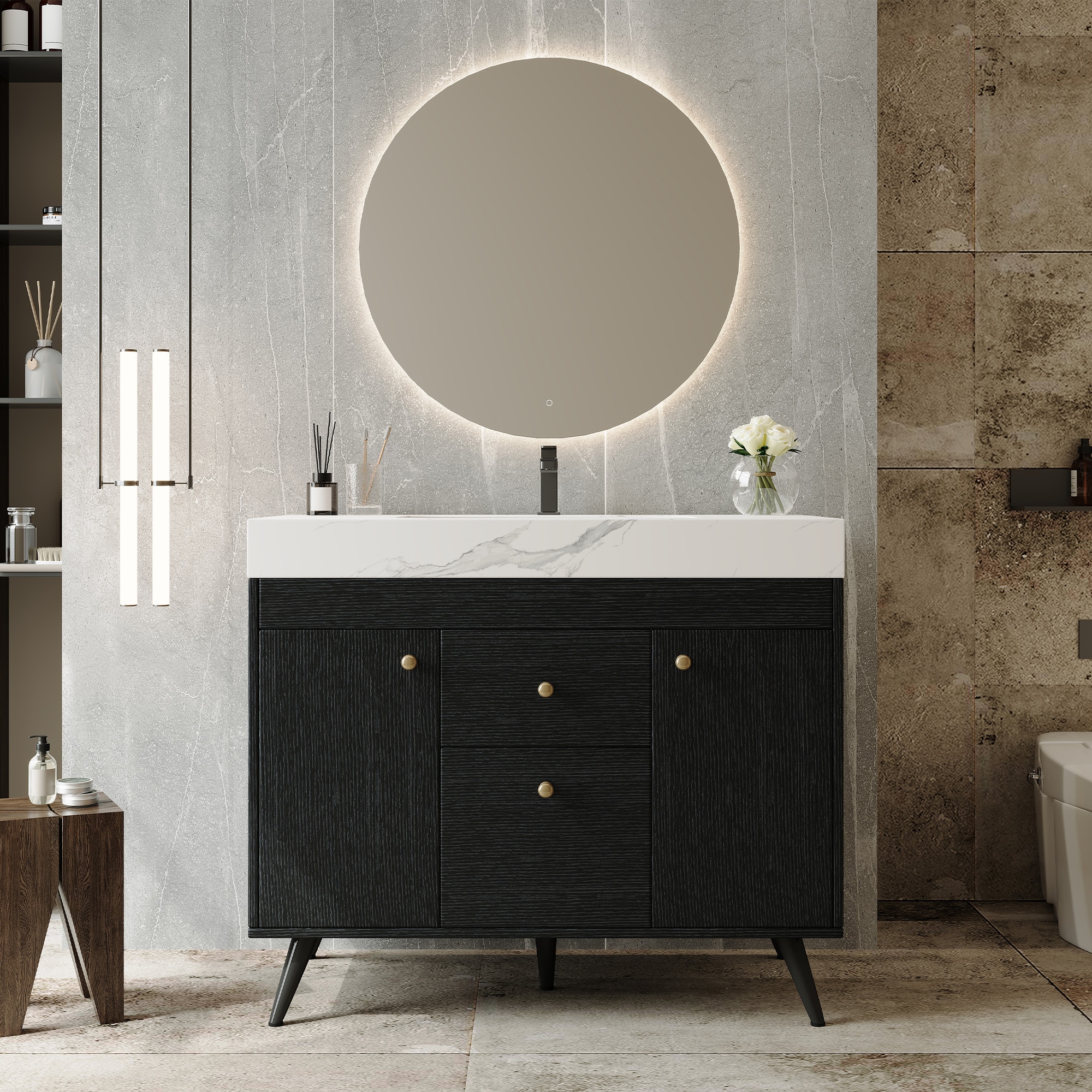 Vanityfus 36-in Modern Freestanding Bathroom Vanity with Sintered Stone Top Ceramic Sink