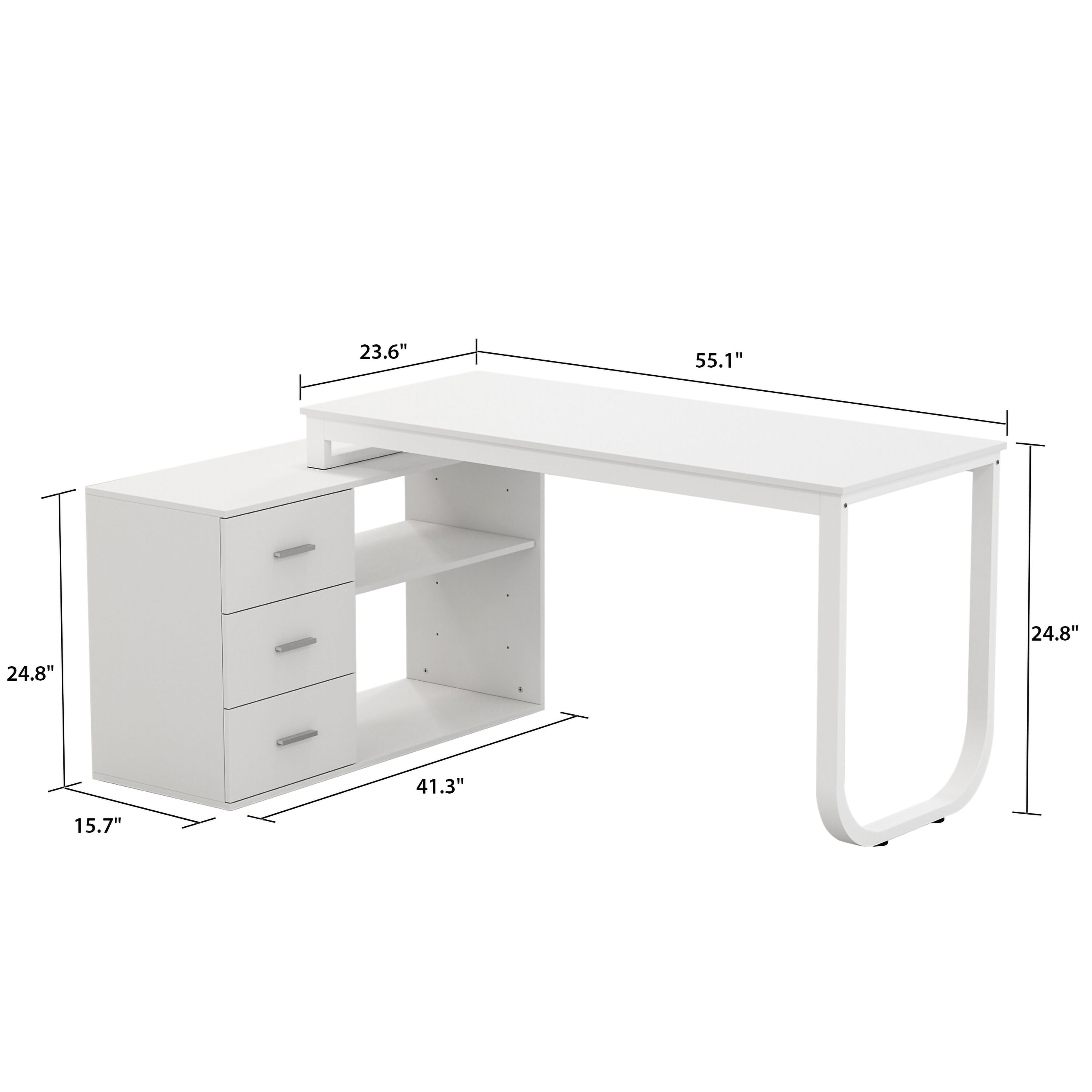 FUFU&GAGA L-shaped Desk 55.1-in White Modern/Contemporary Computer Desk ...