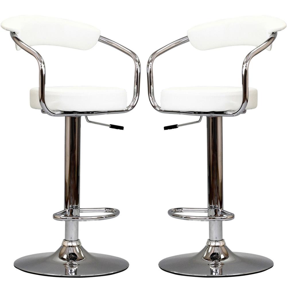 Modway EEI-930-WHI Diner Set of 2 White/chrome 24.5-Inches H Adjustable Height Counter height Upholstered Swivel Metal Bar Stool Arms Back