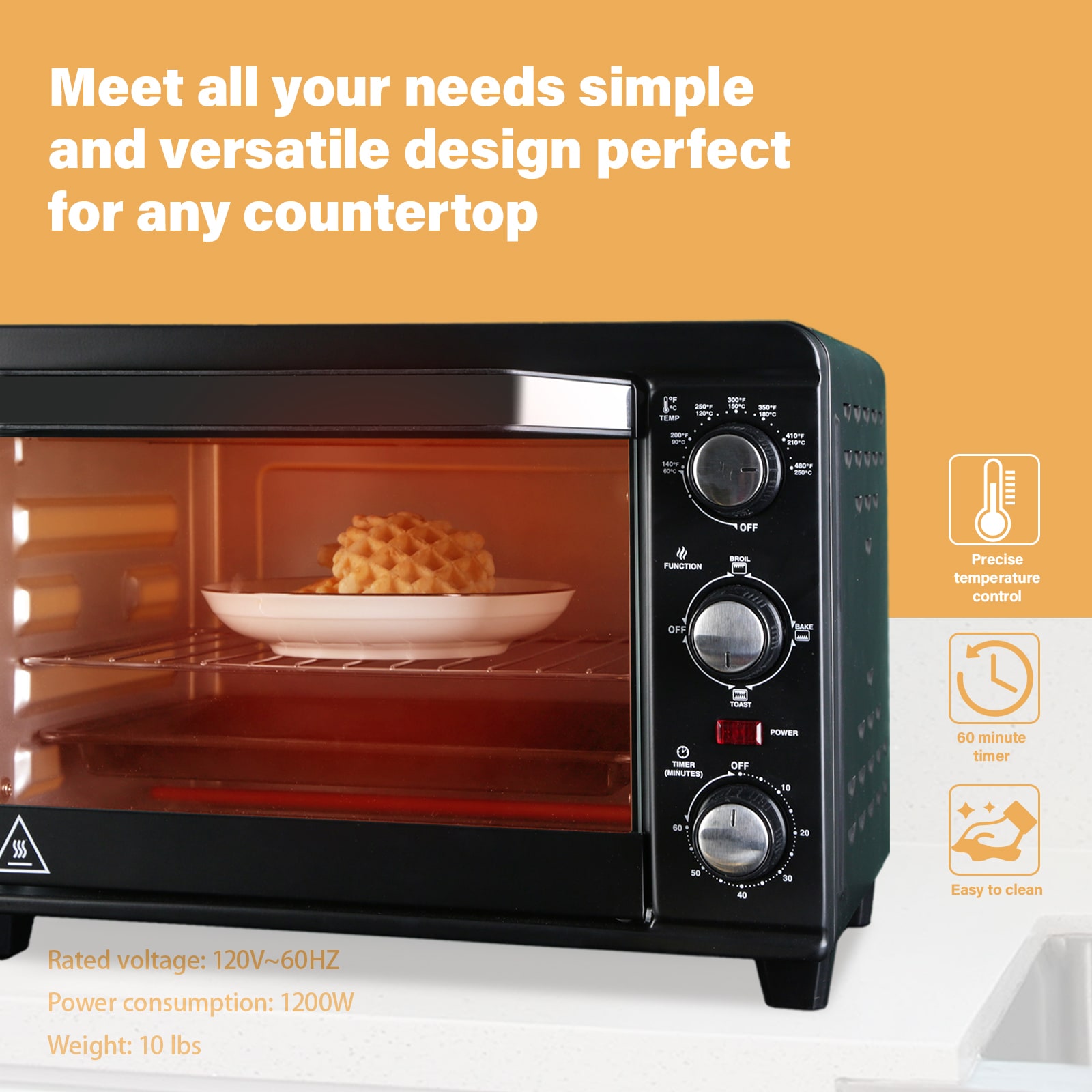 GZMR Simple Deluxe Toaster Oven with 20Litres Capacity,Compact Size  Countertop Toaster, Easy to Control with Timer-Bake-Broil-Toast Setting,  1200W, Stainless Steel,16x11in,Black,Extra Large in the Toaster Ovens  department at