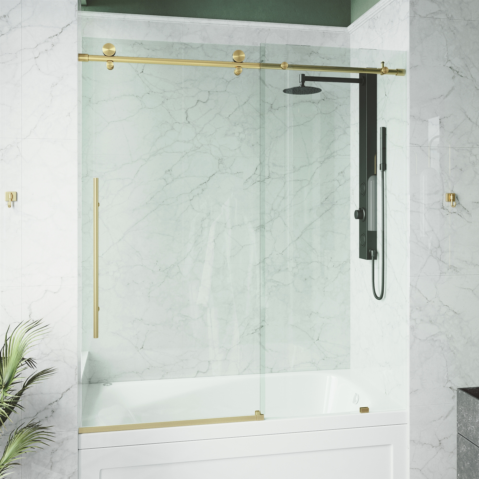 VIGO VG6021MGCL6066 Elan E-Class Matte Brushed Gold 56-in to 60-in W x 66-in H Frameless Sliding Bathtub door