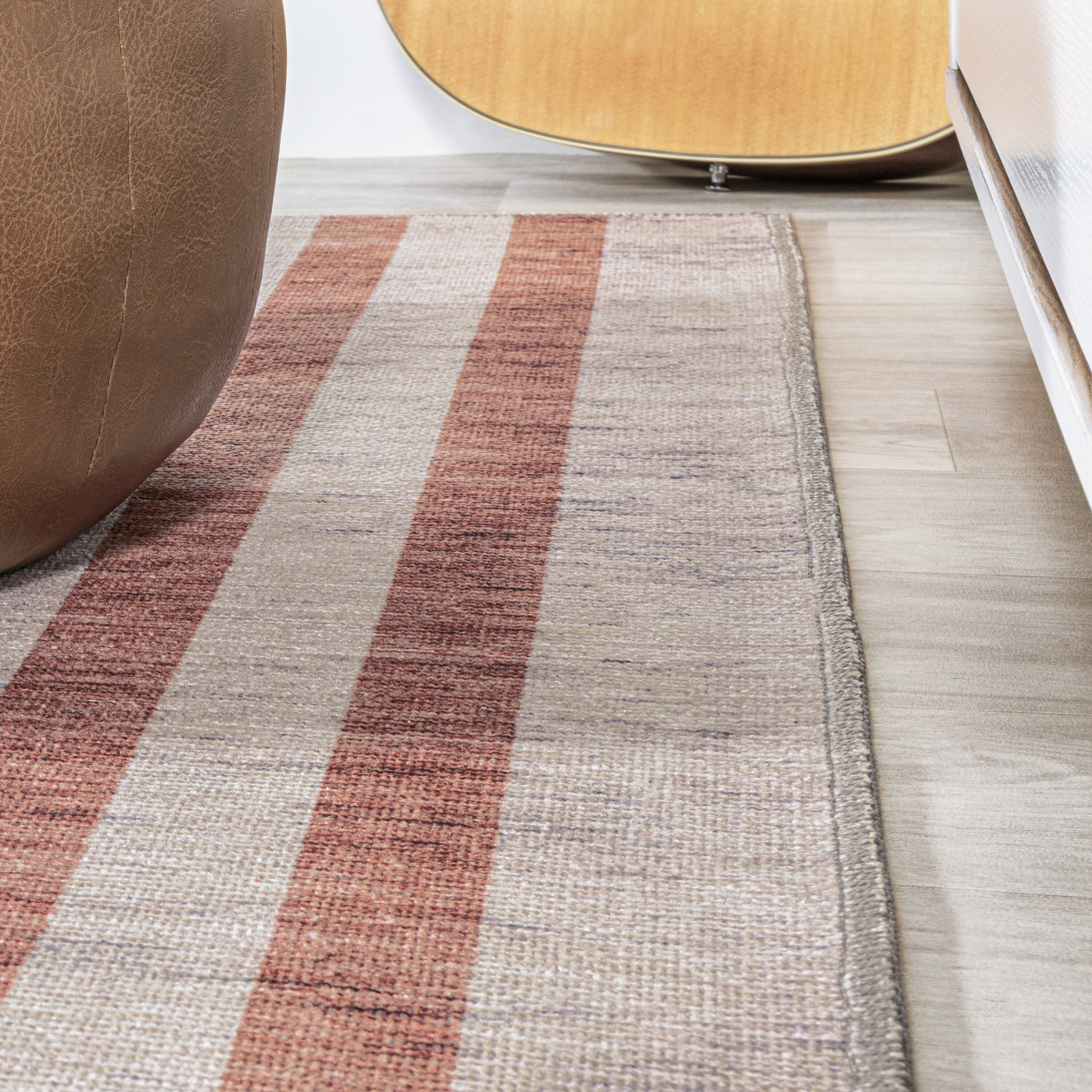Ivory Stripe Easy-Care Synthetic 4' x 6' Area Rug