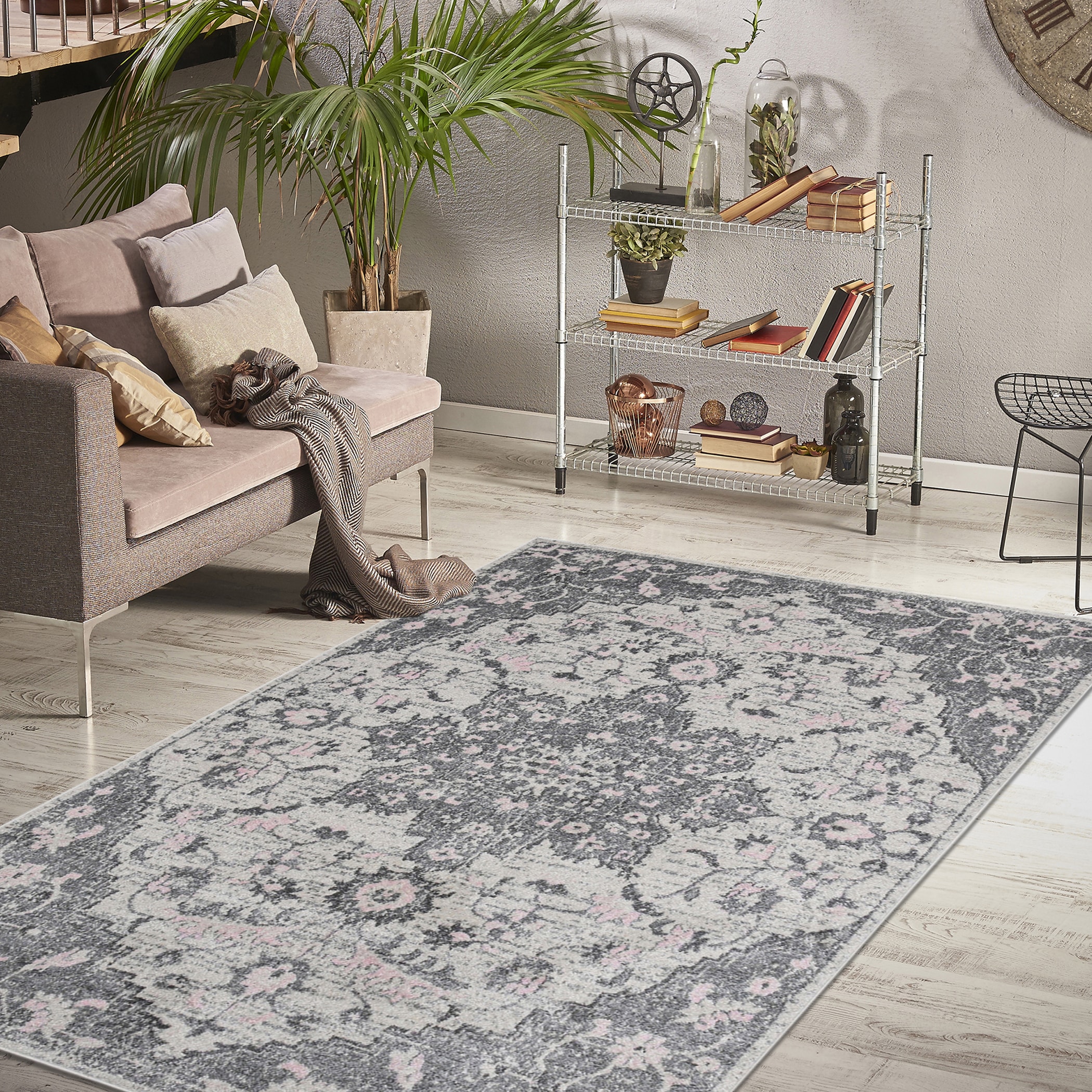 AMER MON83305 Montana 3 x 5 (ft) Loomed Polypropylene Gray Rectangular Indoor Medallion Throw rug