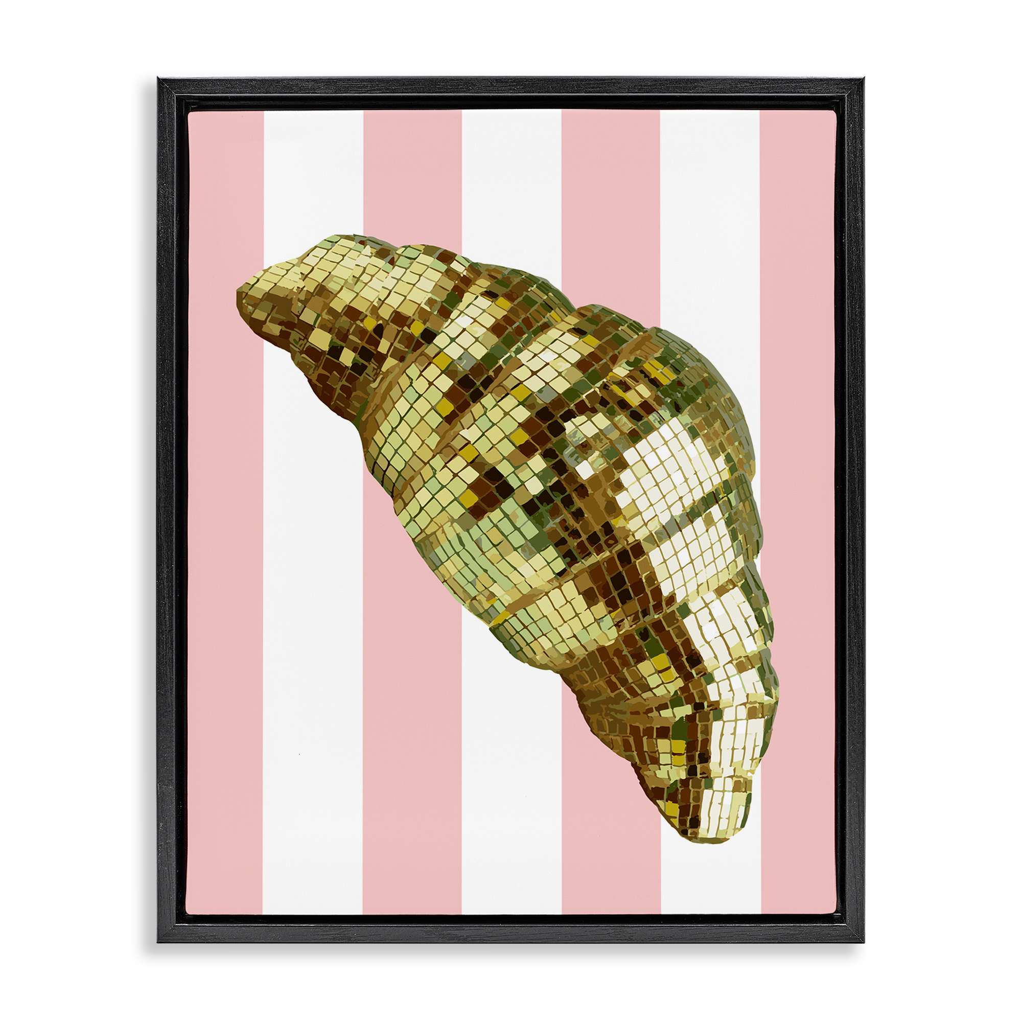 Stupell Industries BT-126-FFB-24X30 Disco Croissant and Pink Stripes Black Framed Floater Canvas Wall Art By Lil' Rue 25 x 31