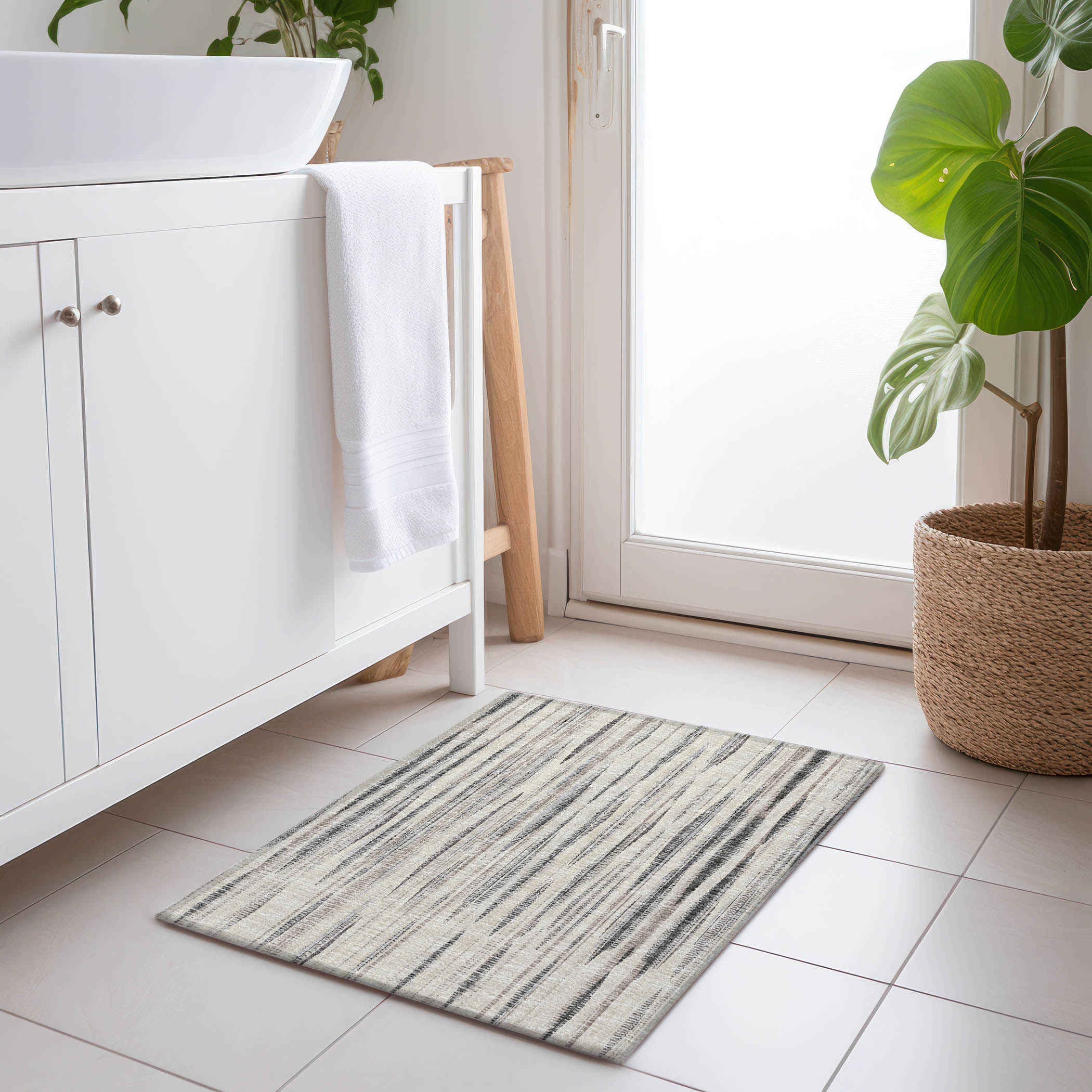 Addison Rugs AMF31BE20X30 Mayfield AMF31BE 2 x 3 (ft) Loomed Polyester Beige Rectangular Indoor Stripe Machine washable Area rug