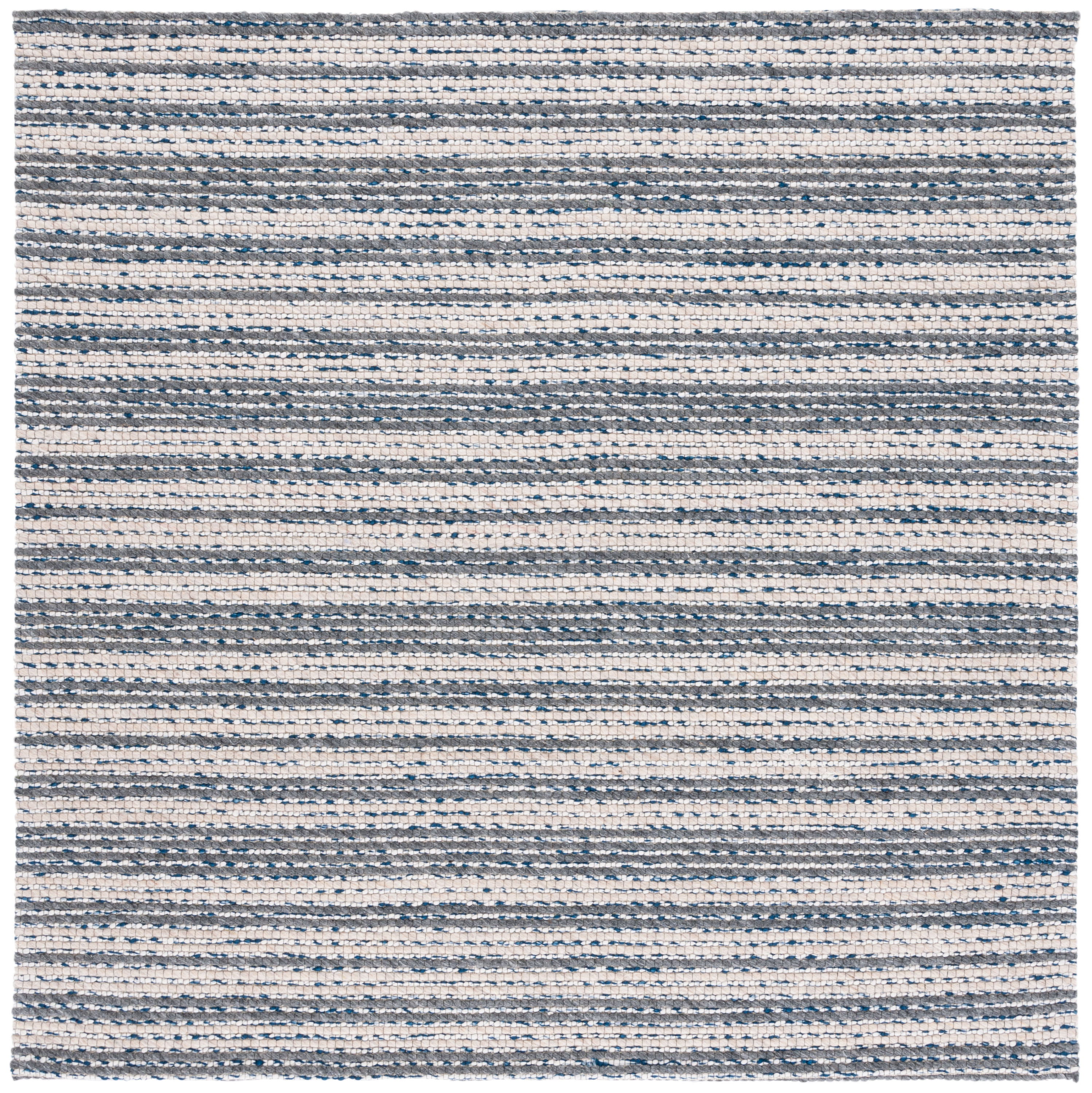 Ivory and Grey Handwoven Wool Square Rug, 6' Flat Woven