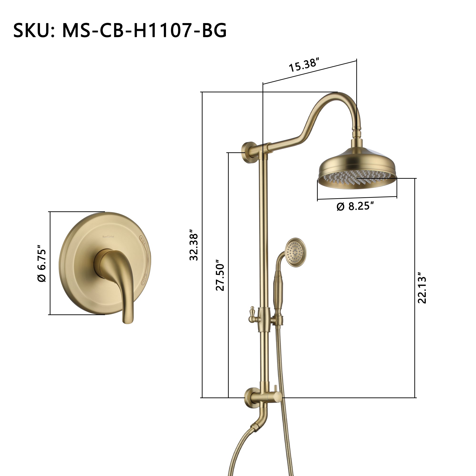 Boyel Living MS-CB-H1107-BG Showerhead-Bar-Panels - View #2