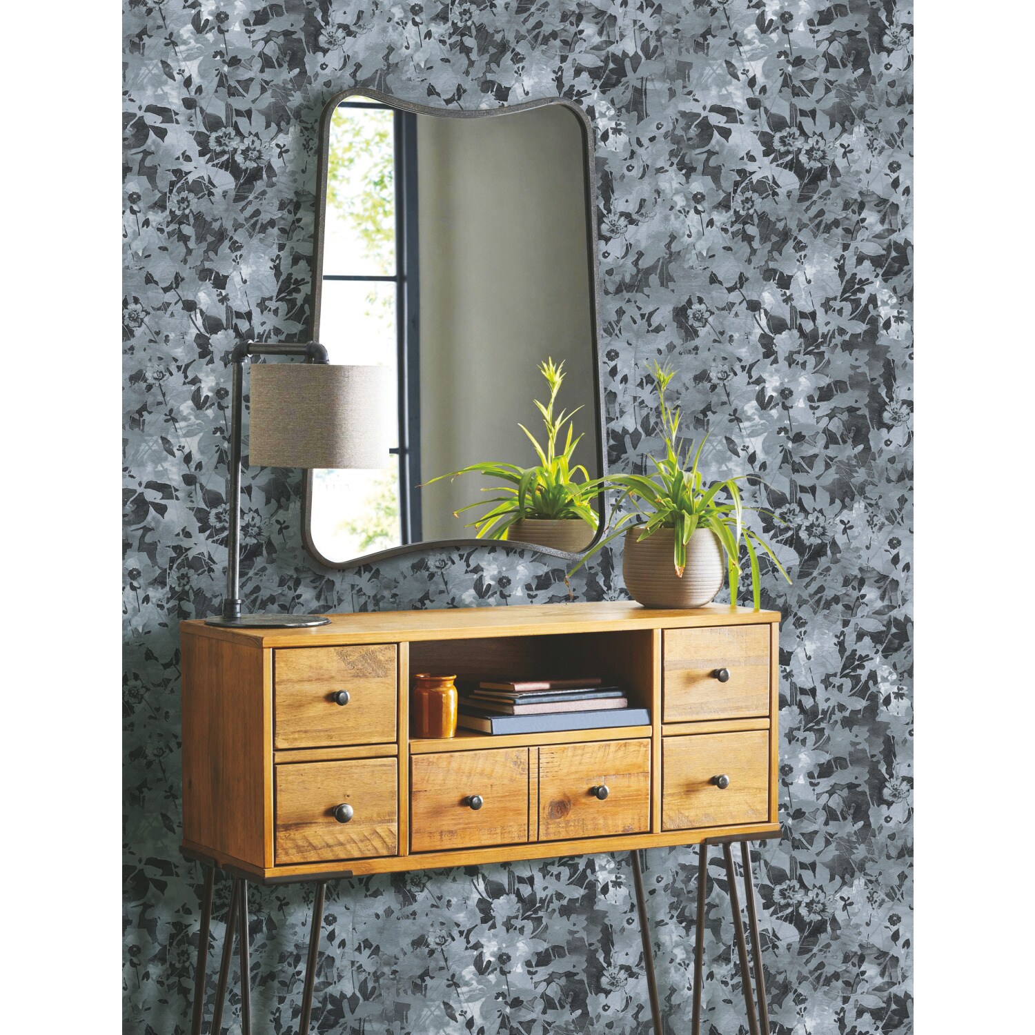 RoomMates RMK11564RL 28.29-Sq. Feet Black Vinyl Floral Self-adhesive Peel and Stick Wallpaper