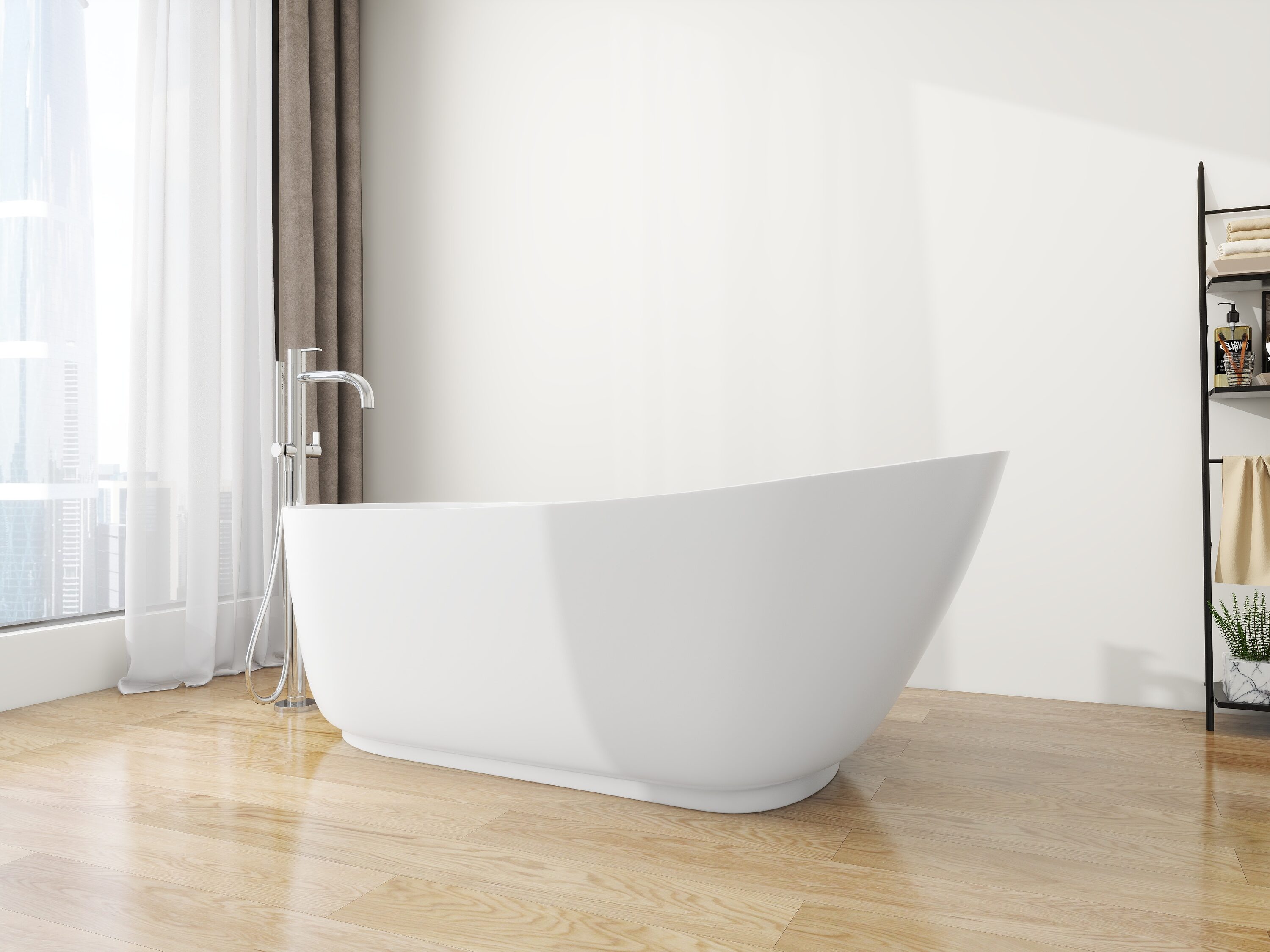 67'' Matte White Solid Surface Freestanding Bathtub