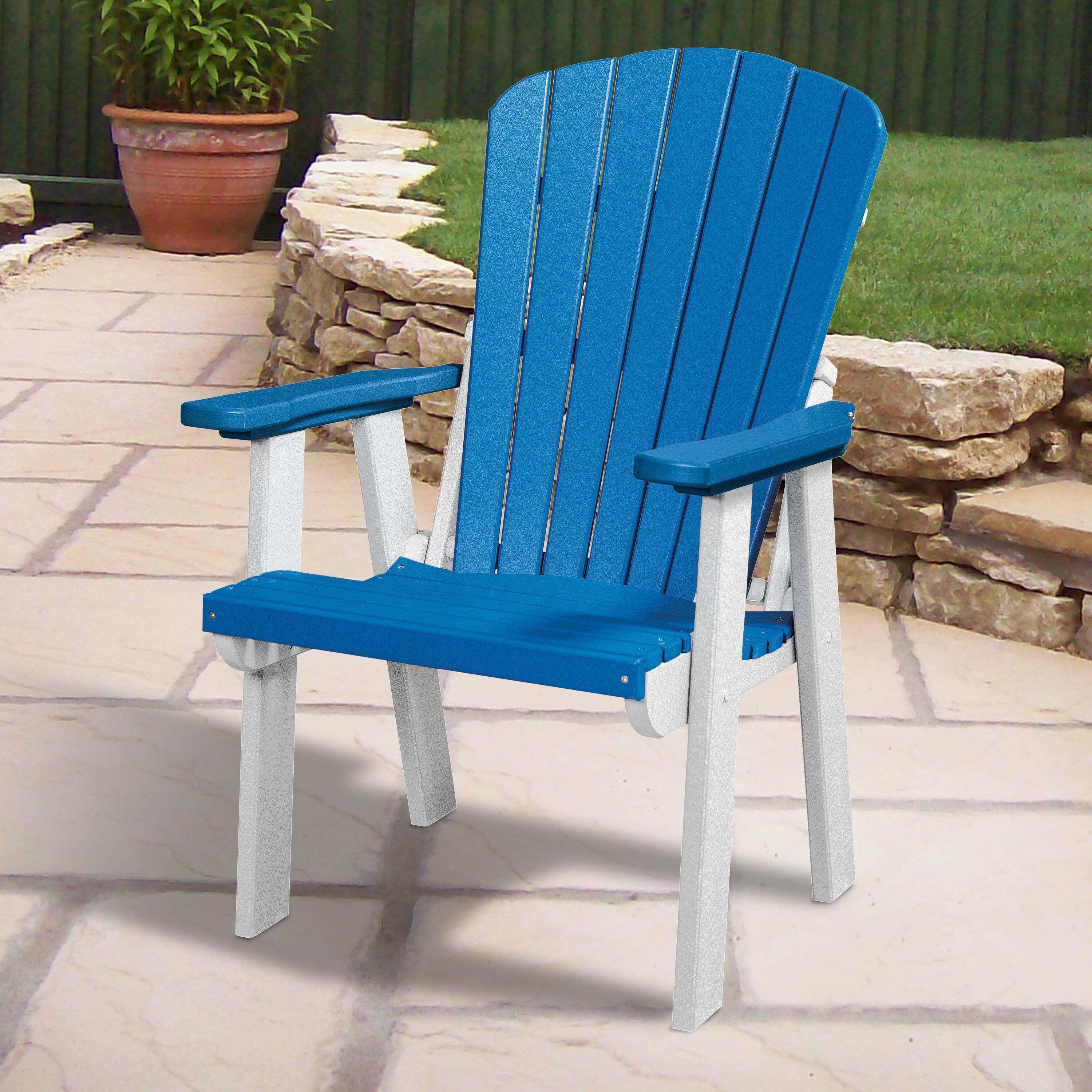 American Furniture Classics 511BW ADIRONDACK White HDPE Frame Stationary Dining Chair with Slat Seat