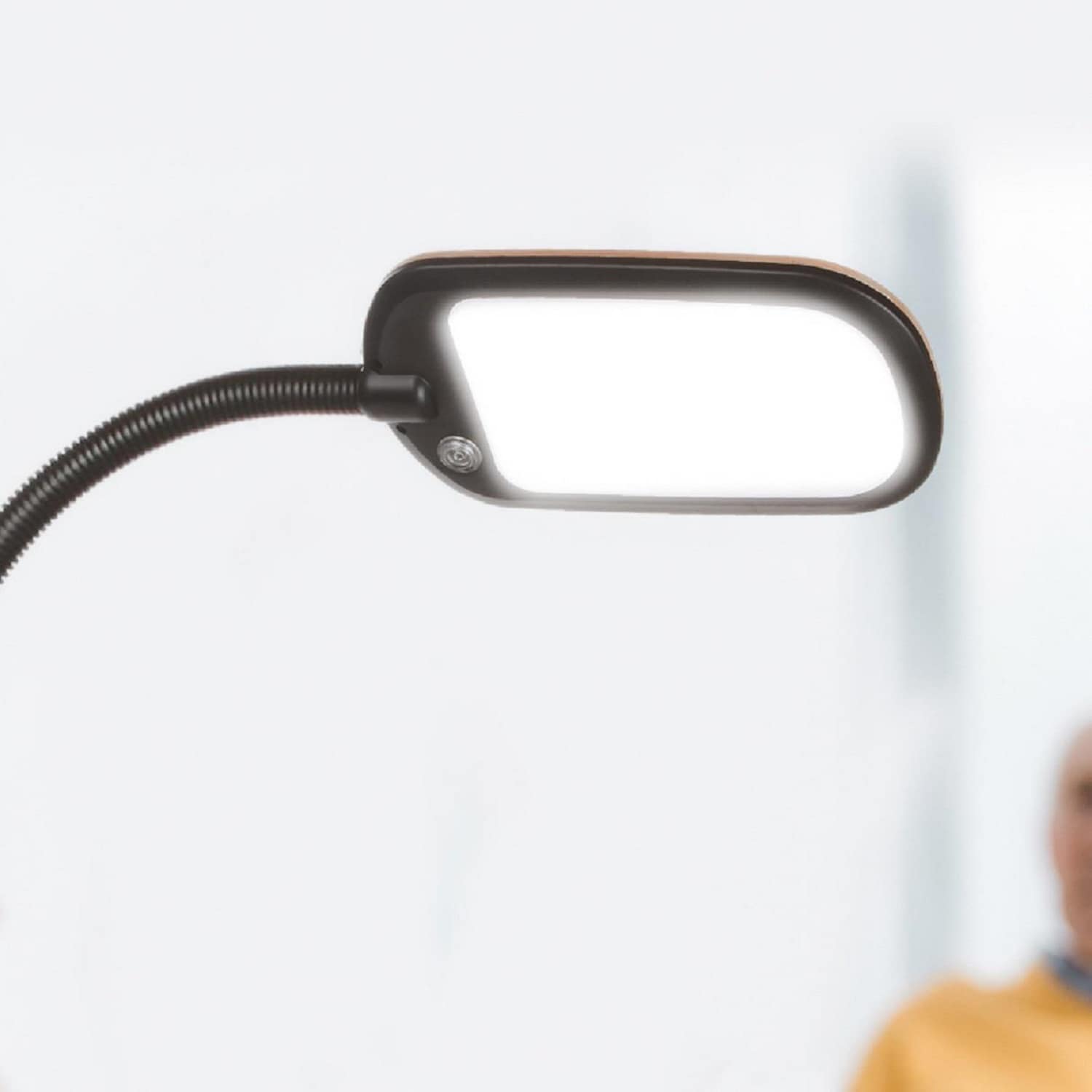 Adjustable Black and Wood LED Floor Lamp with 3-Way Switch
