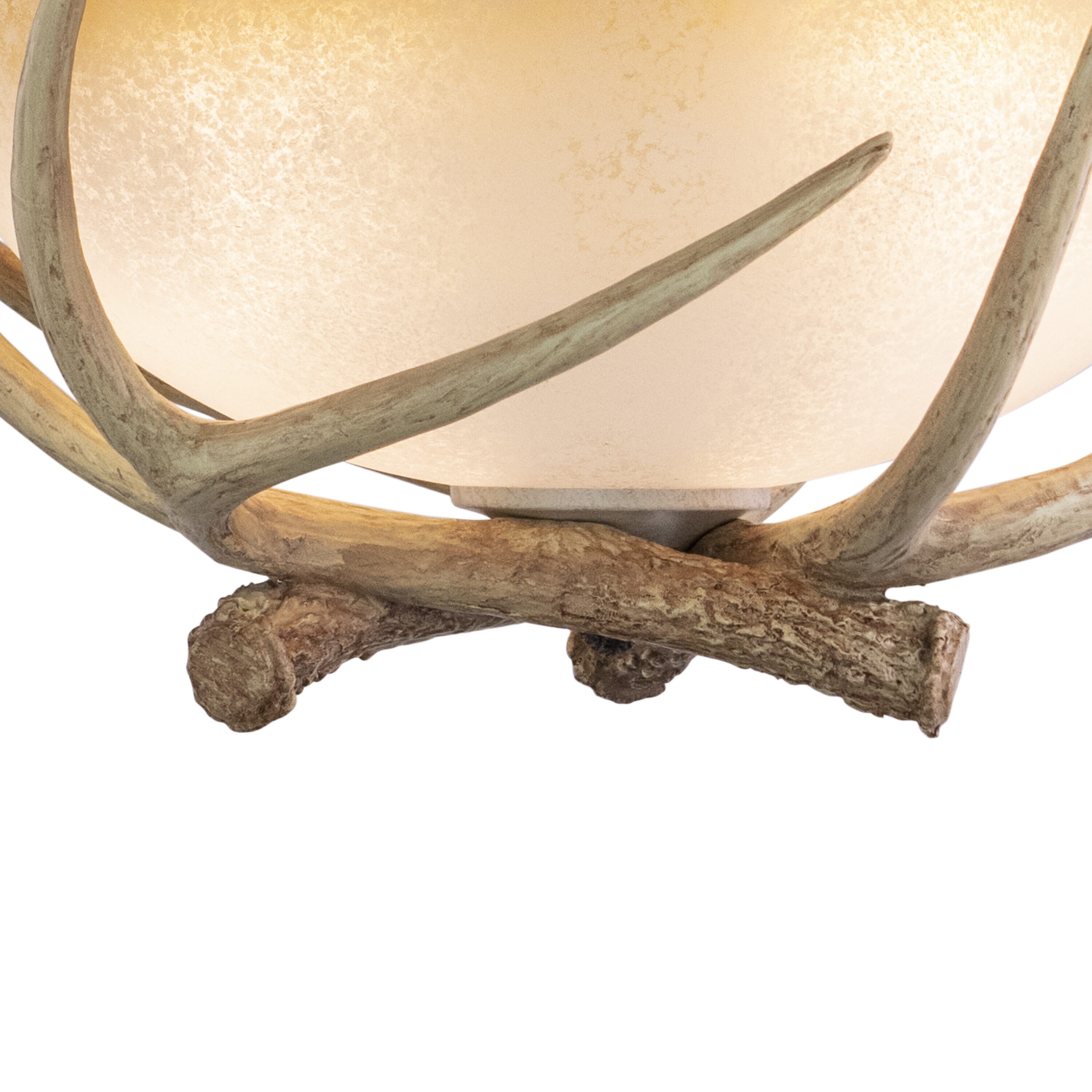 Rustic Antler 16" Cream Glass Semi Flush Mount Ceiling Light