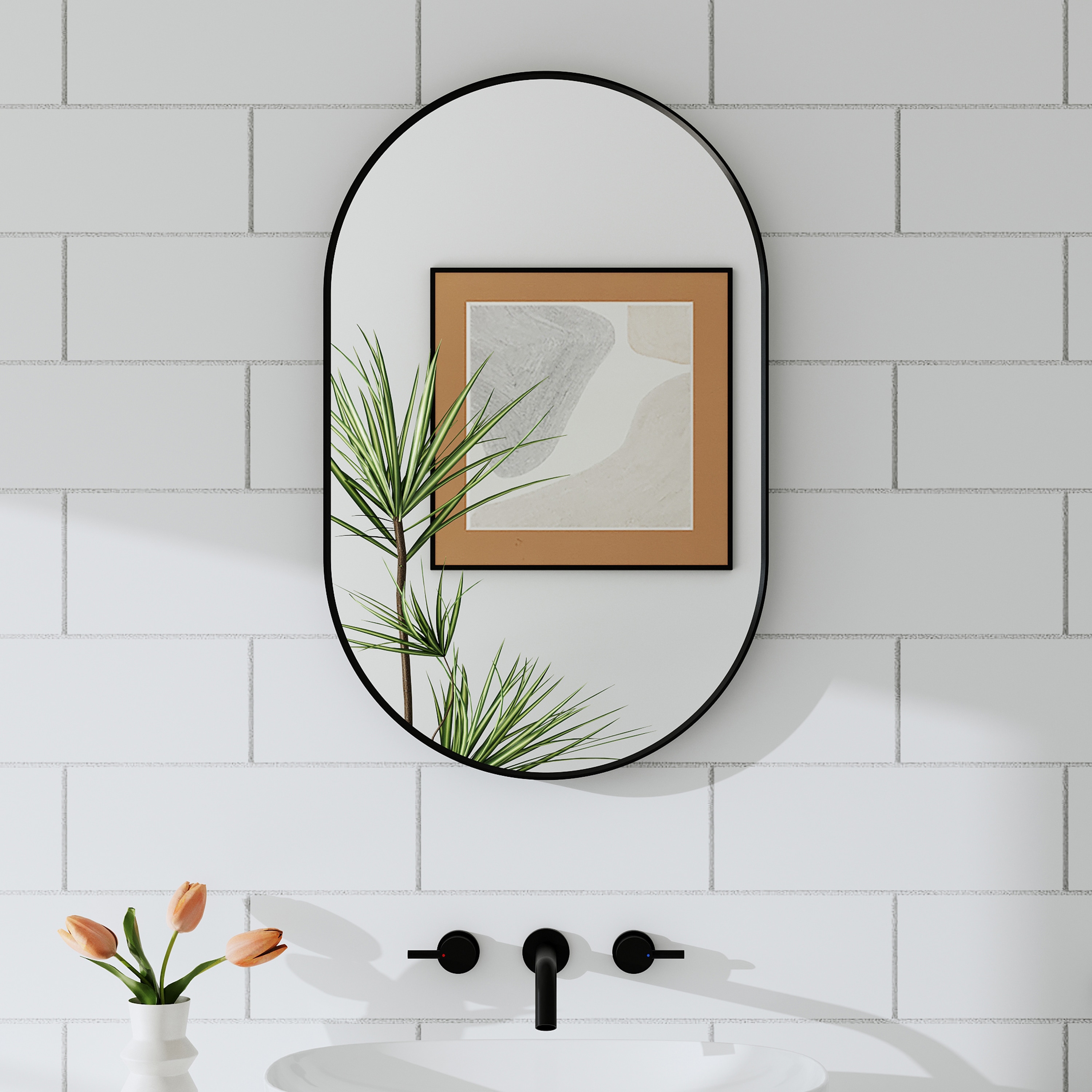 Poinic QZCFM2-2032B QM2 Bathroom Mirror 20-in W x 32-in H Rectangle Matte Black Framed Vanity Mirror