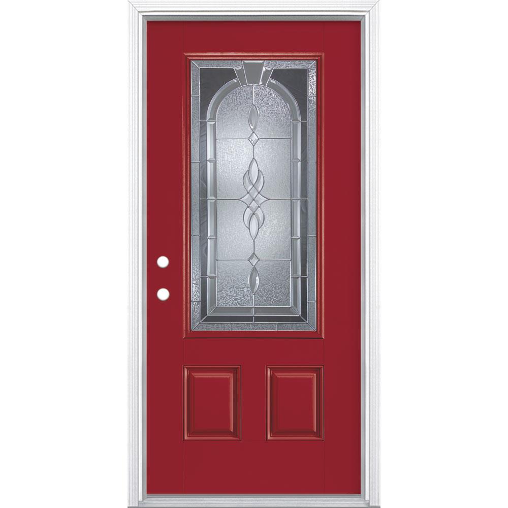 Masonite Hampton 36 In X 80 In Fiberglass 3 4 Lite Right Hand Inswing Roma Red Painted Prehung