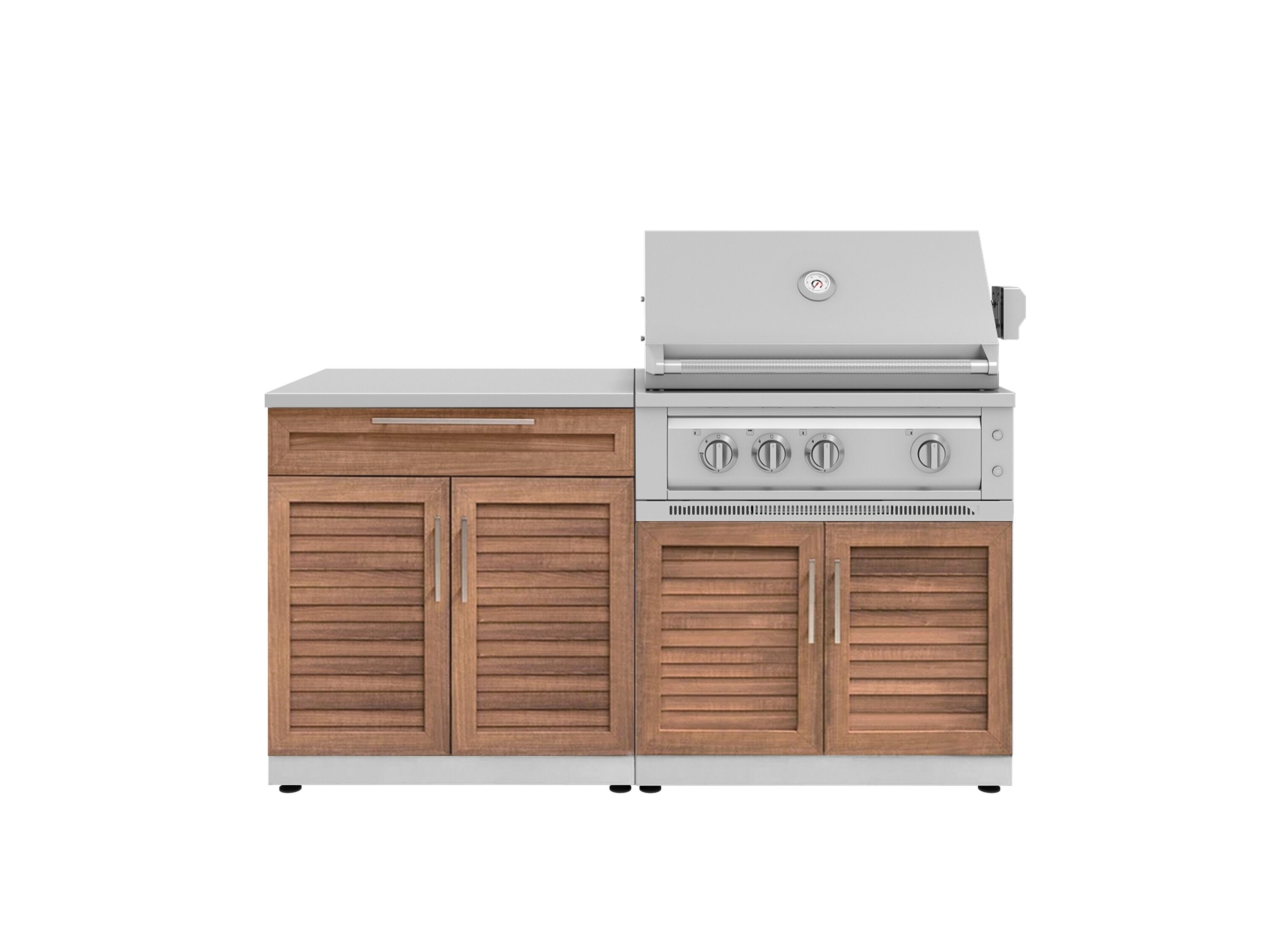 NewAge Products 67296 Stainless Steel Grove Cabinets Platinum Gas Grill 4 -Piece 65-in W x 24-in D x 50.5-in H Modular Outdoor Kitchen Set 4 Burners