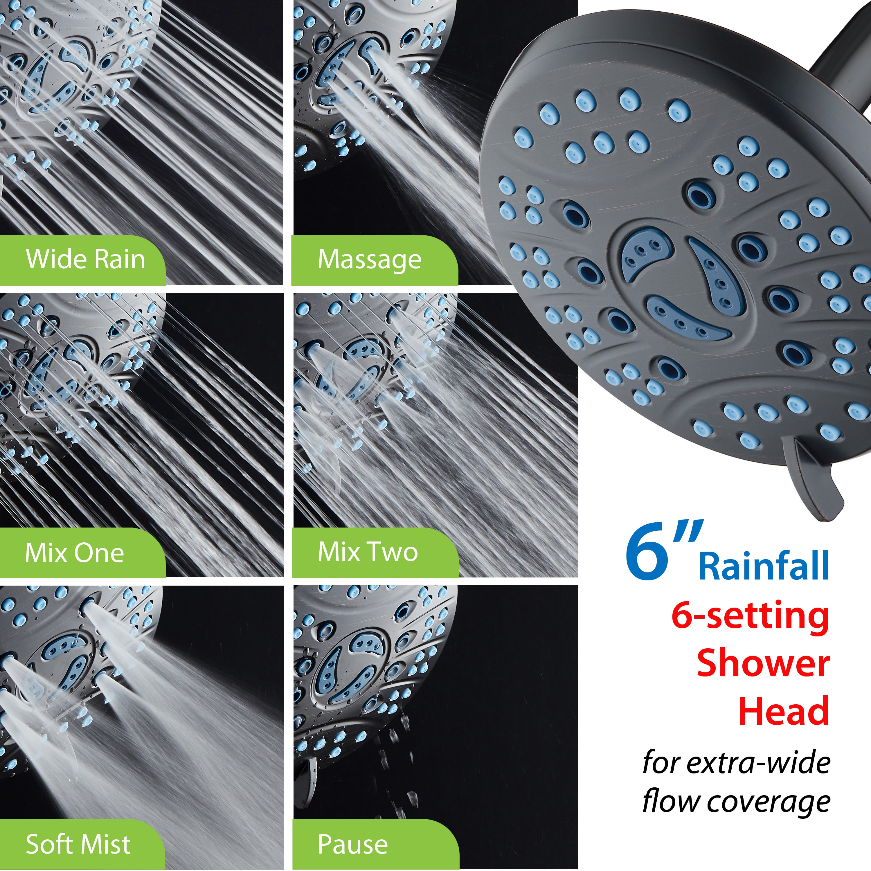 Oil-Rubbed Bronze 6-Setting Round Rainfall Shower Head