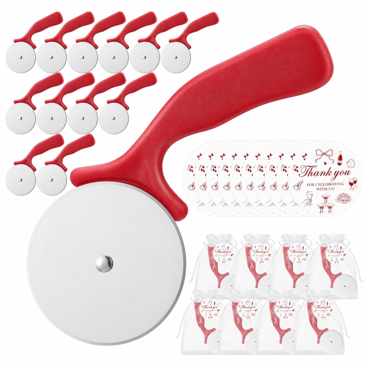 Aoibox  24 Pcs Italian Themed Stainless Steel Pizza Cutter Wedding Bridal Shower Favors with Cards and Gift Bags