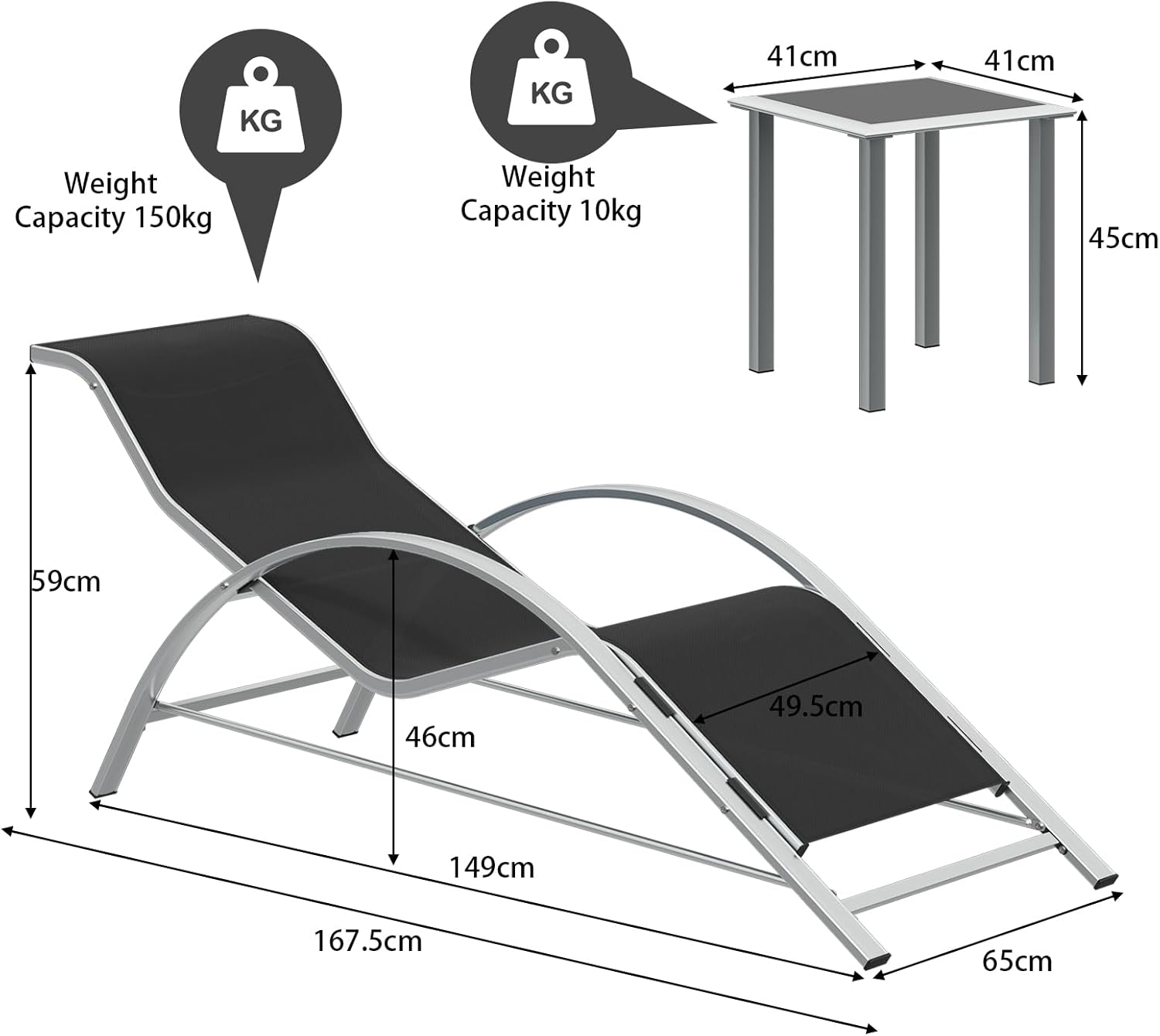GAOMON Outdoor Chaise Lounge Chairs- Aluminum Recliner with Table