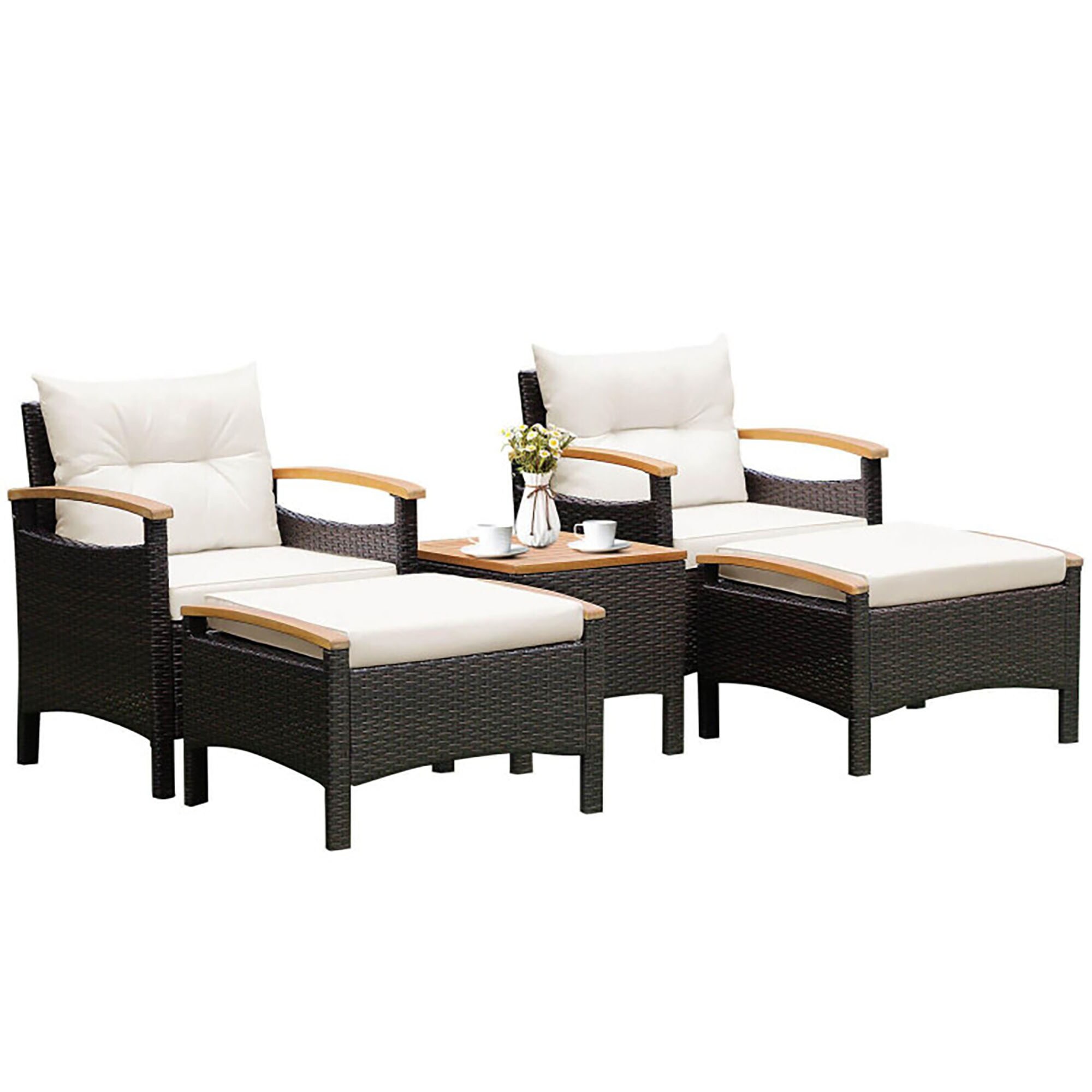 CASAINC 5 -Piece Rattan Patio Conversation Set with Off-white Cushions
