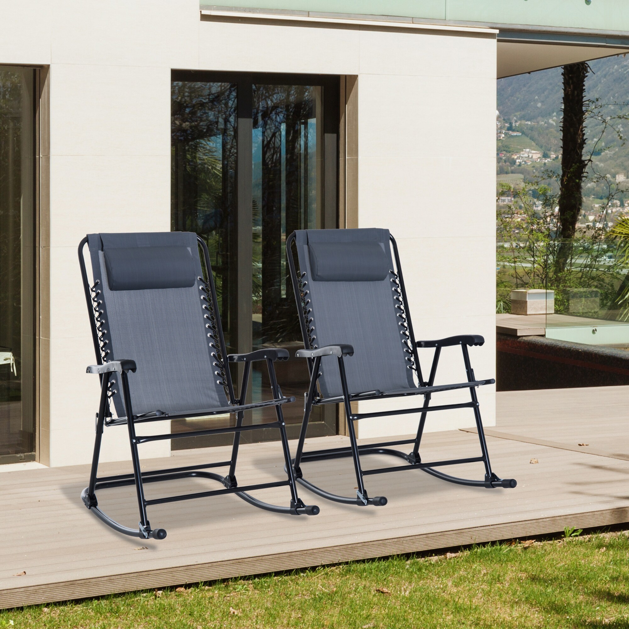 ModernLuxe L-W2225142476 / Set of 2 Gray Steel Frame Zero Gravity Chair with Gray Strap Seat