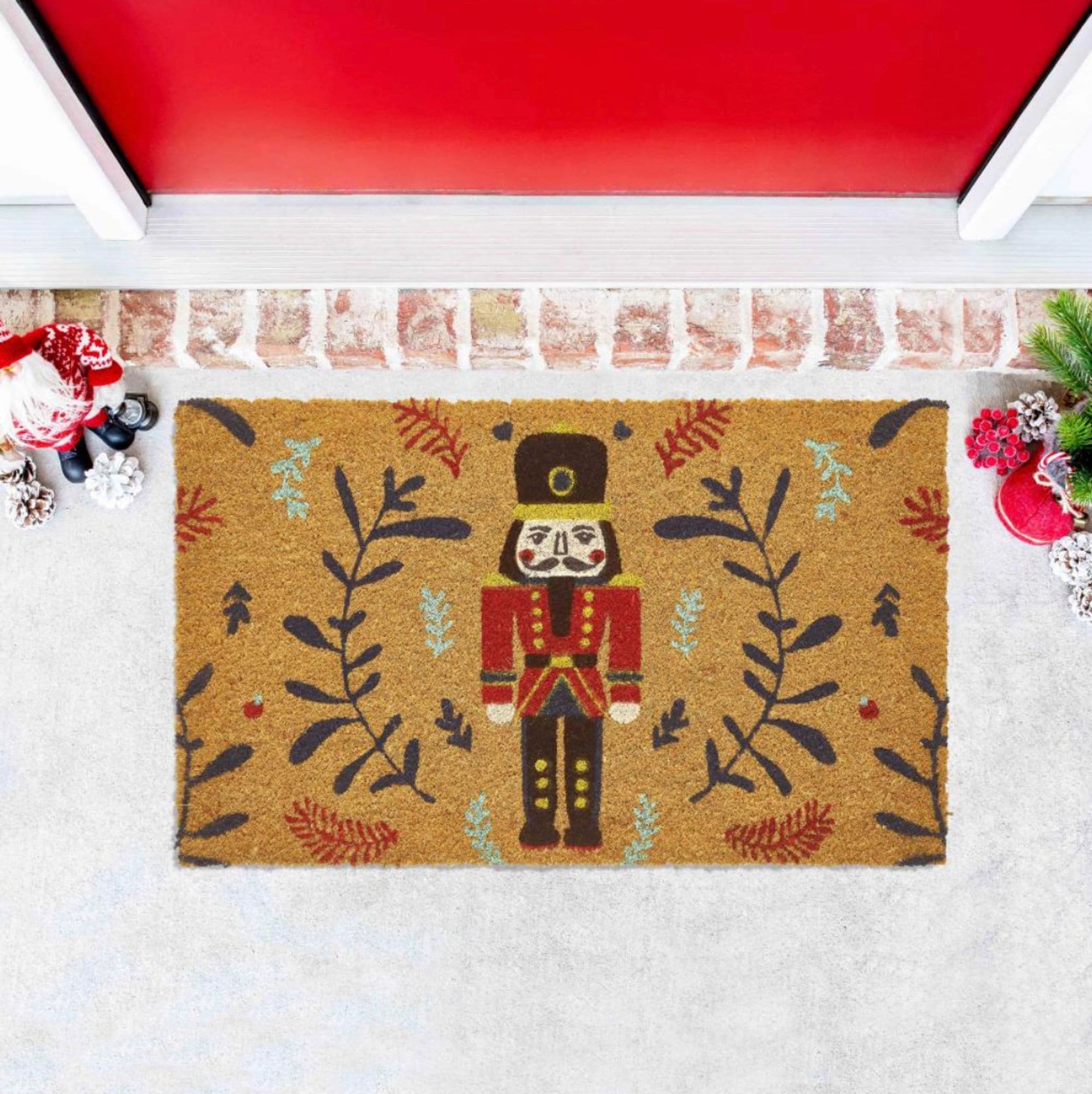 KATE AURORA - Christmas Nutcracker Toy Soldier Bristled Coir Outdoor Welcome Mat 18 in x 30 in