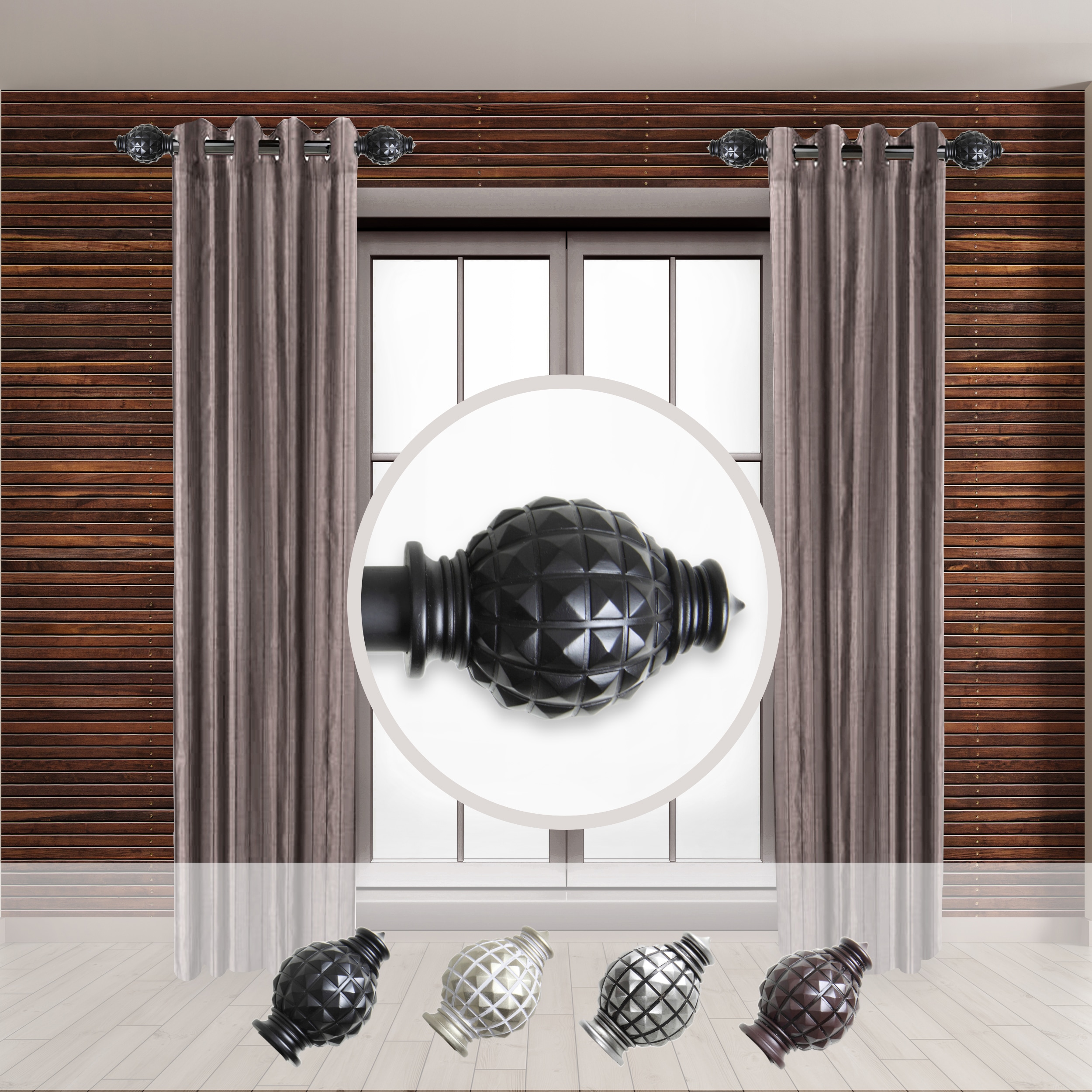 Hart & Harlow LO-SIDE100-66-2 Orlene 1-in 12-in to 20-in Black Steel Side curtain rod with Finials