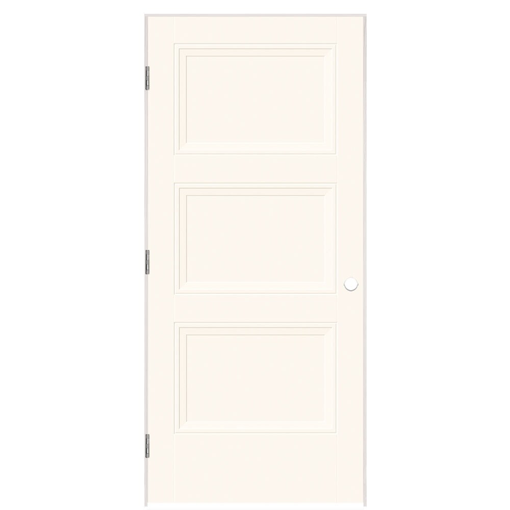 Masonite 1573095 36-in x 80-in Snowstorm Hollow core 3-panel square Right hand Smooth Prefinished Molded composite Flat Jamb Single Prehung Interior Door