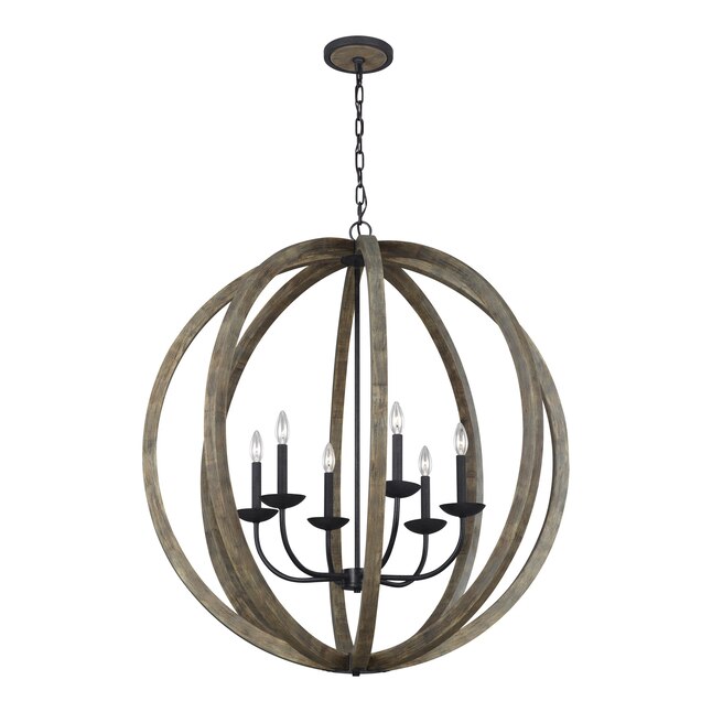 Antique Forged Iron Chandelier, Weathered Wood And Iron Chandelier