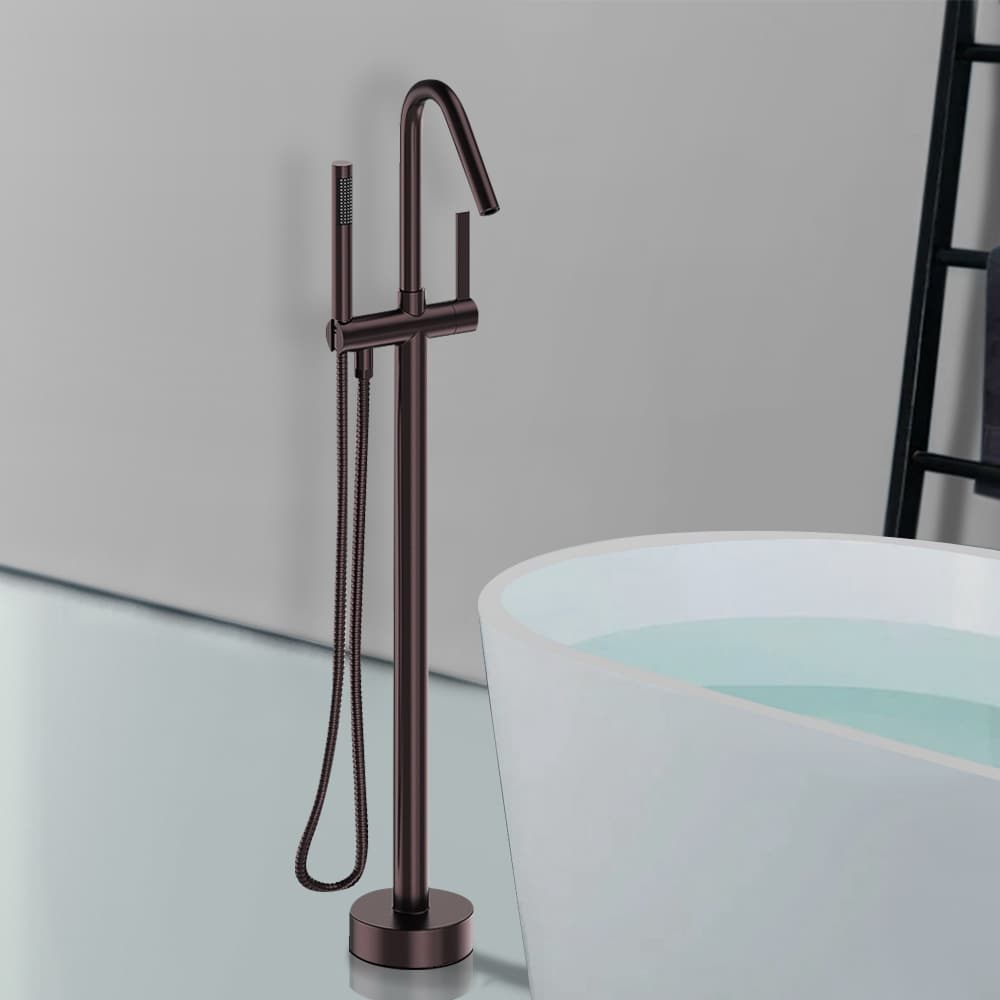 Topcraft FF034RB Brushed nickel 1-handle Freestanding High-arc Bathtub Faucet with Hand Shower ( Valve Included )