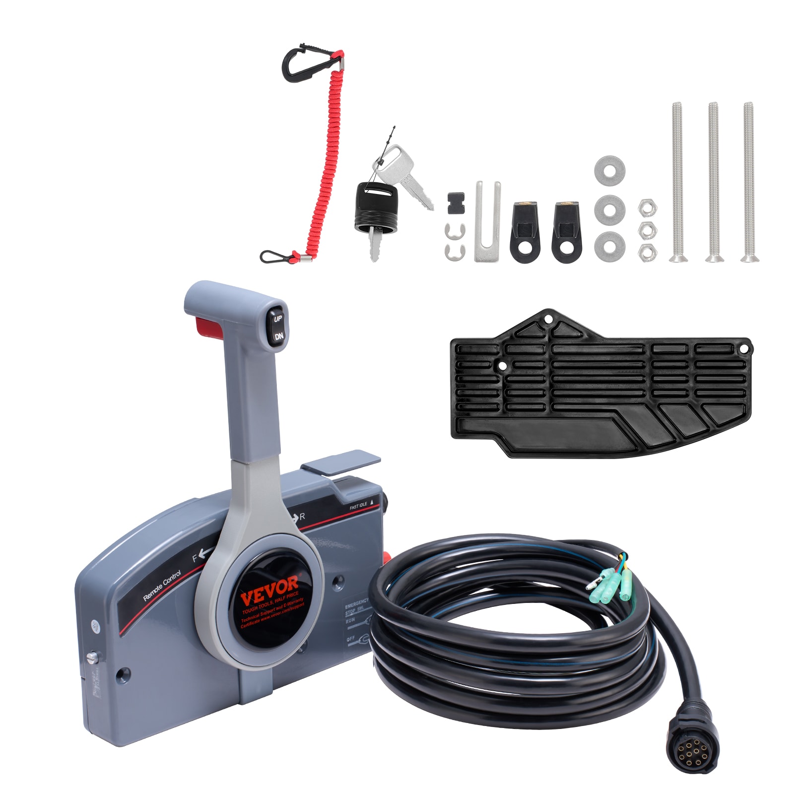 VEVOR CZSCYMKZQYAMP55ZTV9 Boat Throttle Control 703-48205-16 Side-mounted Outboard Remote Control Box For Yamaha 4-stroke Marine Throttle Control Box with Power Trim Switch 16.6 Ft Harness 10 Pin and Lanyard