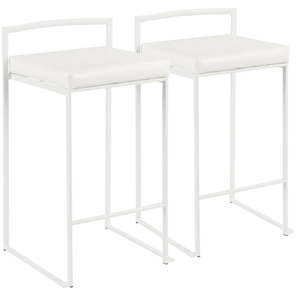 LumiSource B26-FUJI W+W2 Fuji Set of 2 White, White 31-in H Bar height Upholstered Stackable Metal Bar Stool
